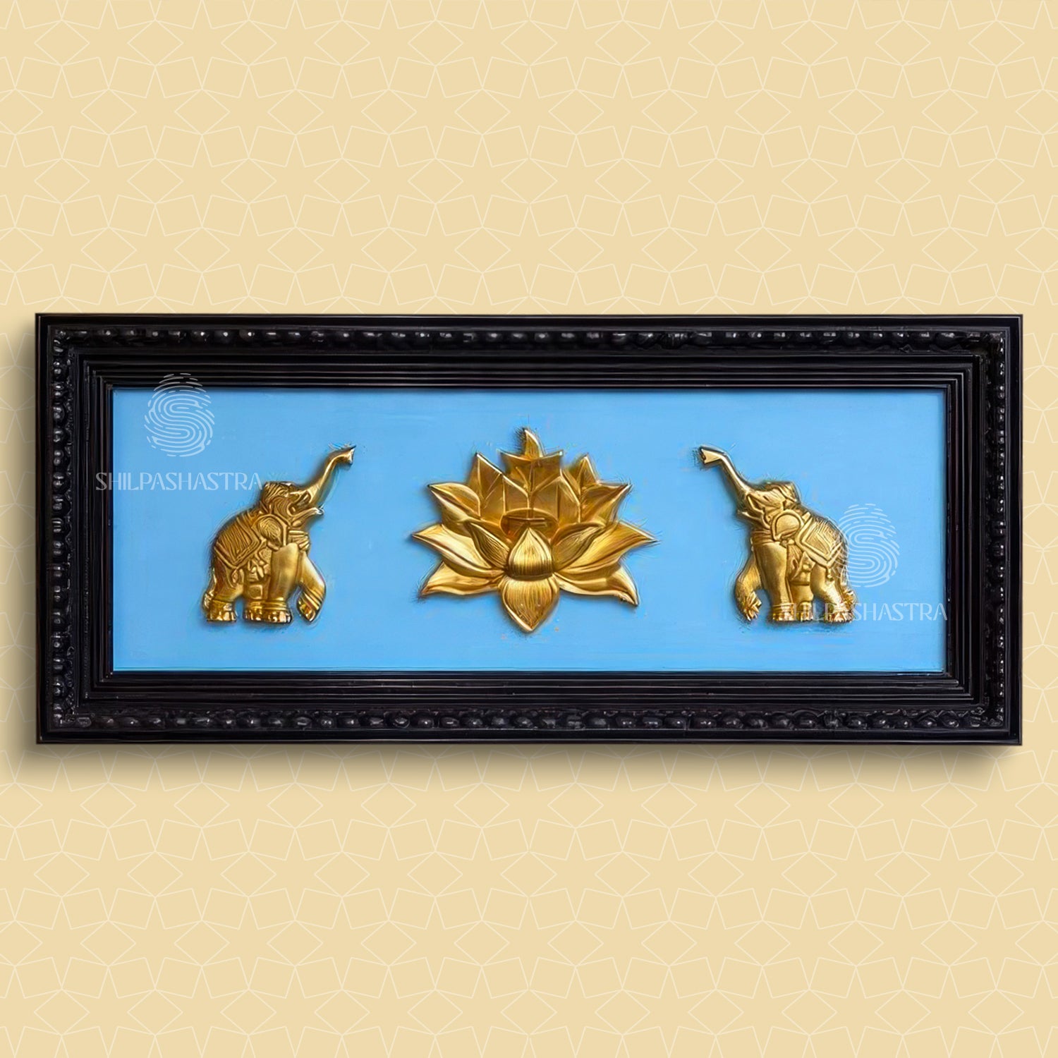 Brass Elephant Lotus Wall Frame – Manipuri Heritage Frame (8x20 Inch)