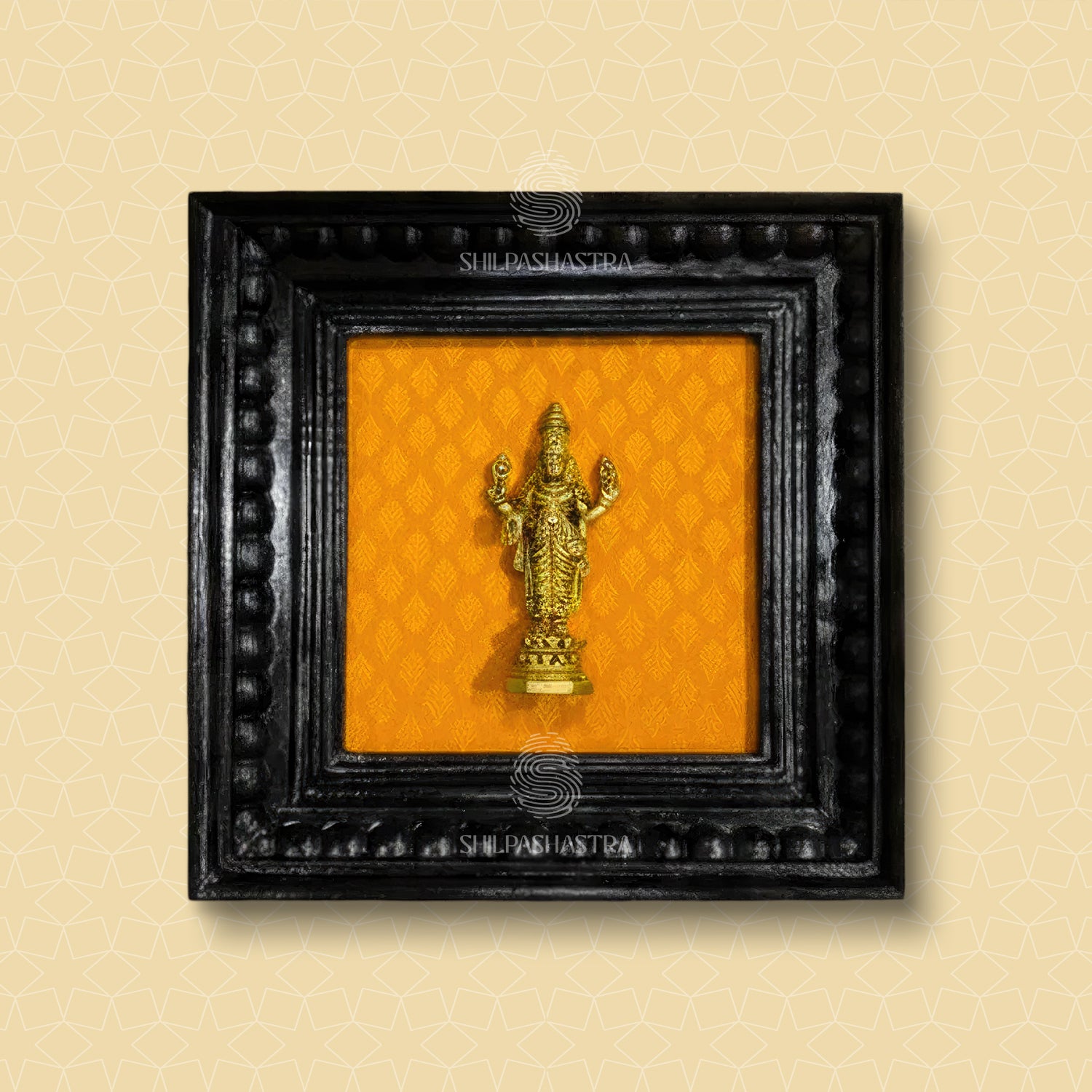 Brass Perumal (Vishnu) Idol in Premium Teakwood Frame Wall Decor for Home & Pooja Room (Size 6 In x 6 In)