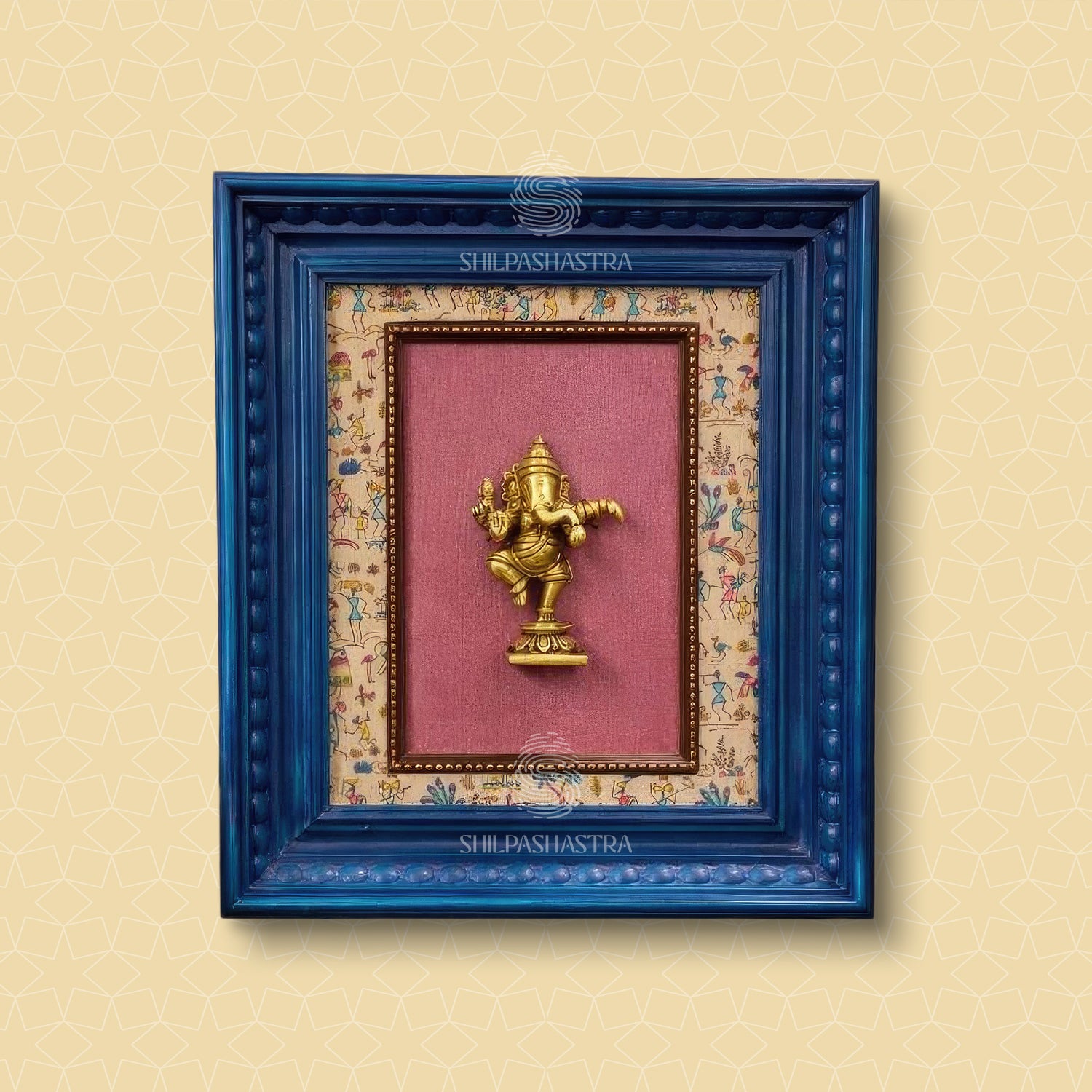 Dancing Ganesha Brass Idol Frame – Vintage Manipuri Heritage Wall Frame (10x8 Inch)