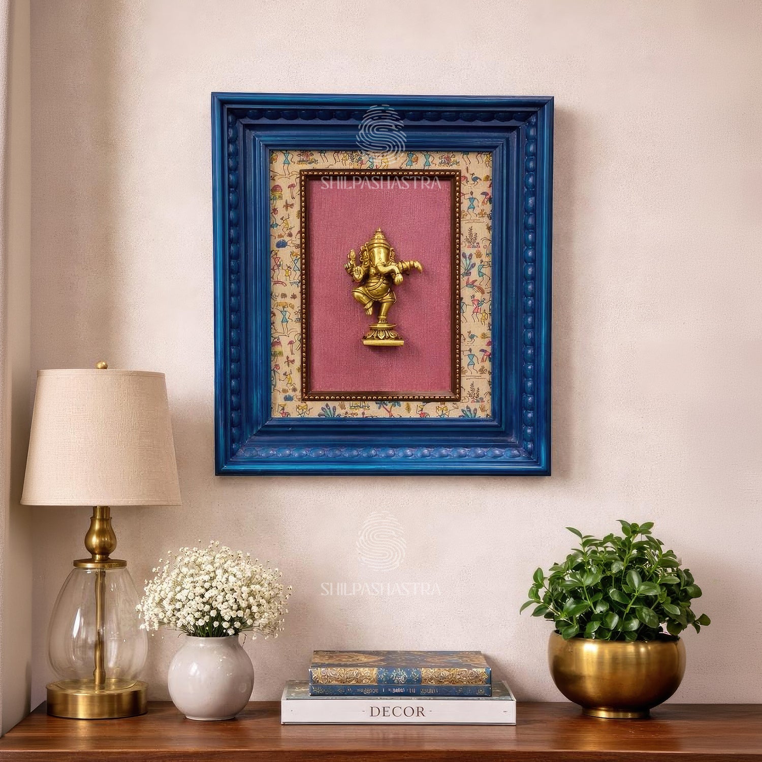 Dancing Ganesha Brass Idol Frame – Vintage Manipuri Heritage Wall Frame (10x8 Inch)