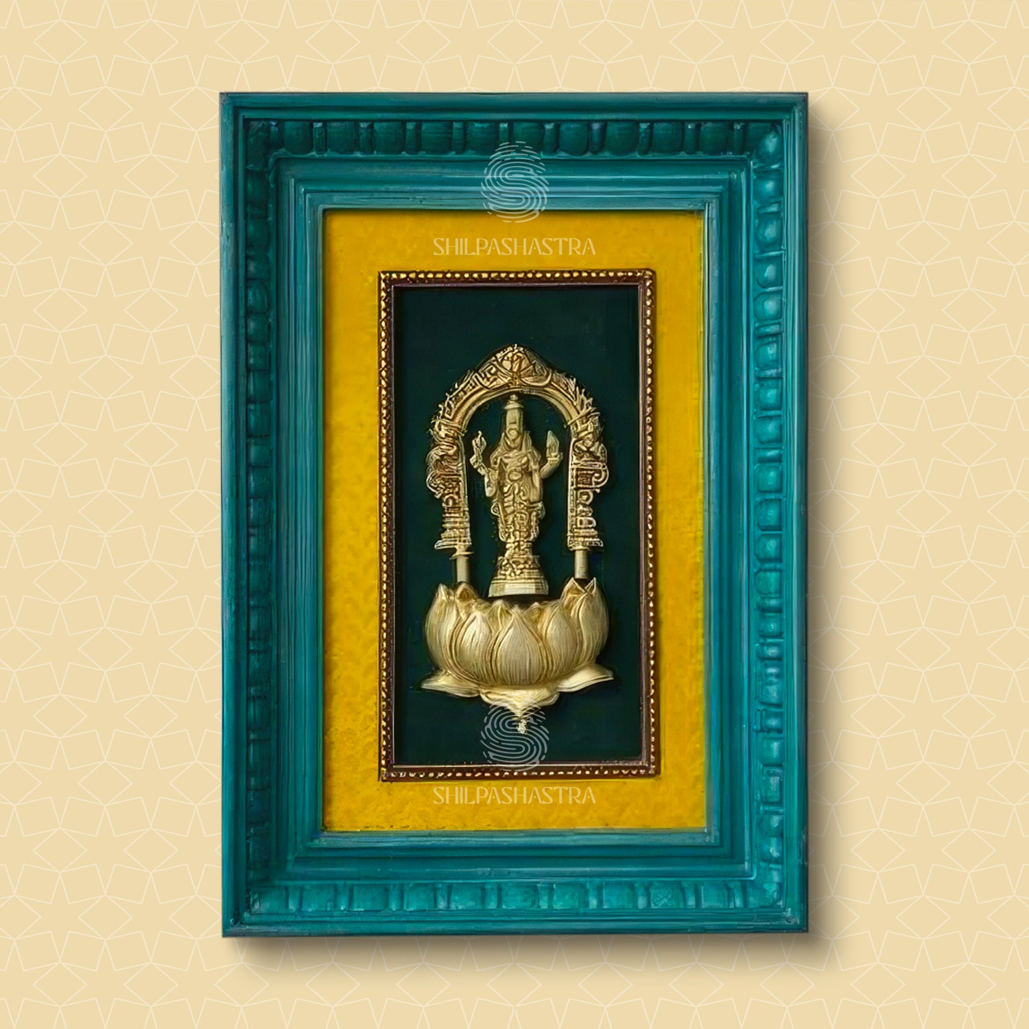 Brass Vishnu/Perumal with Prabhavali in Manipuri Style Vintage Frame Wall Decor for Home & Pooja (Size 12 In x 8 In)