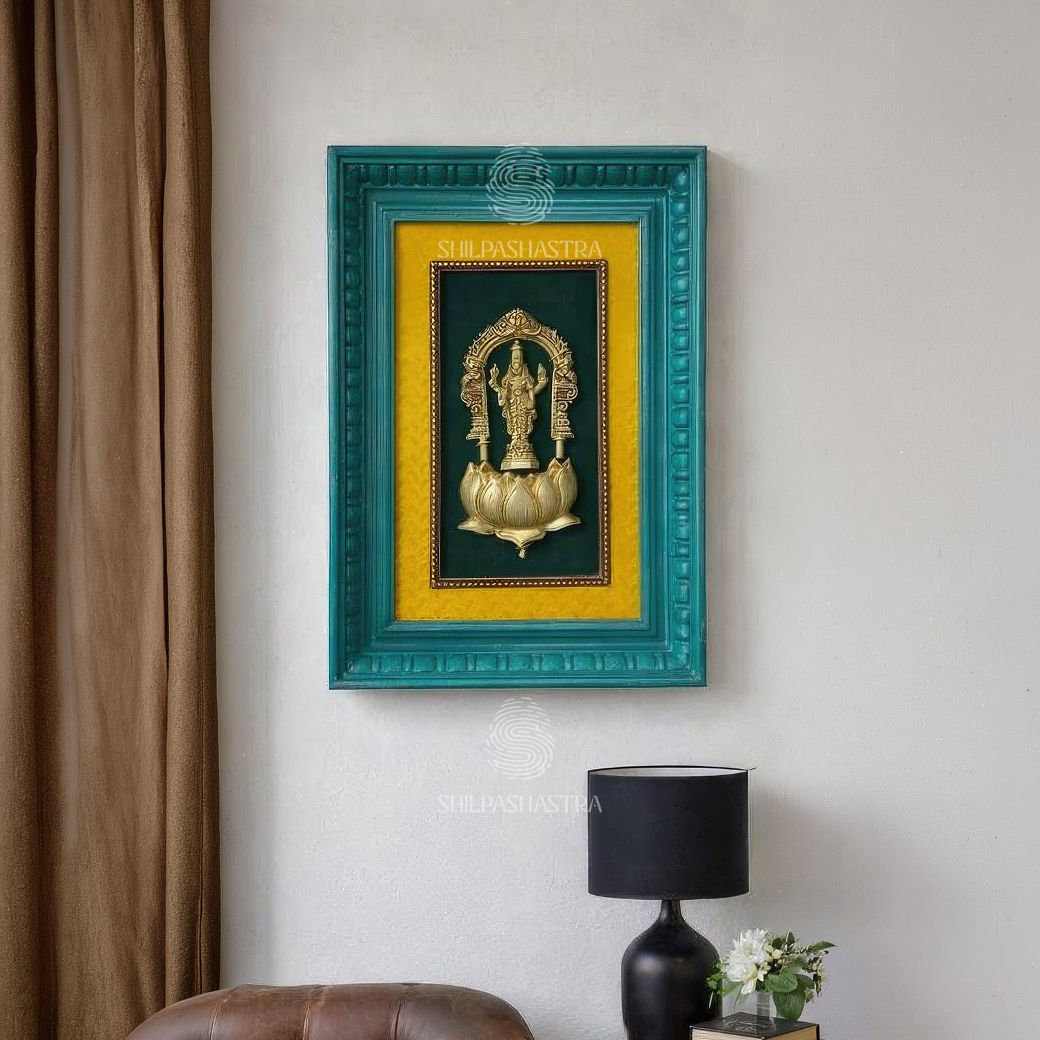 Brass Vishnu/Perumal with Prabhavali in Manipuri Style Vintage Frame Wall Decor for Home & Pooja (Size 12 In x 8 In)