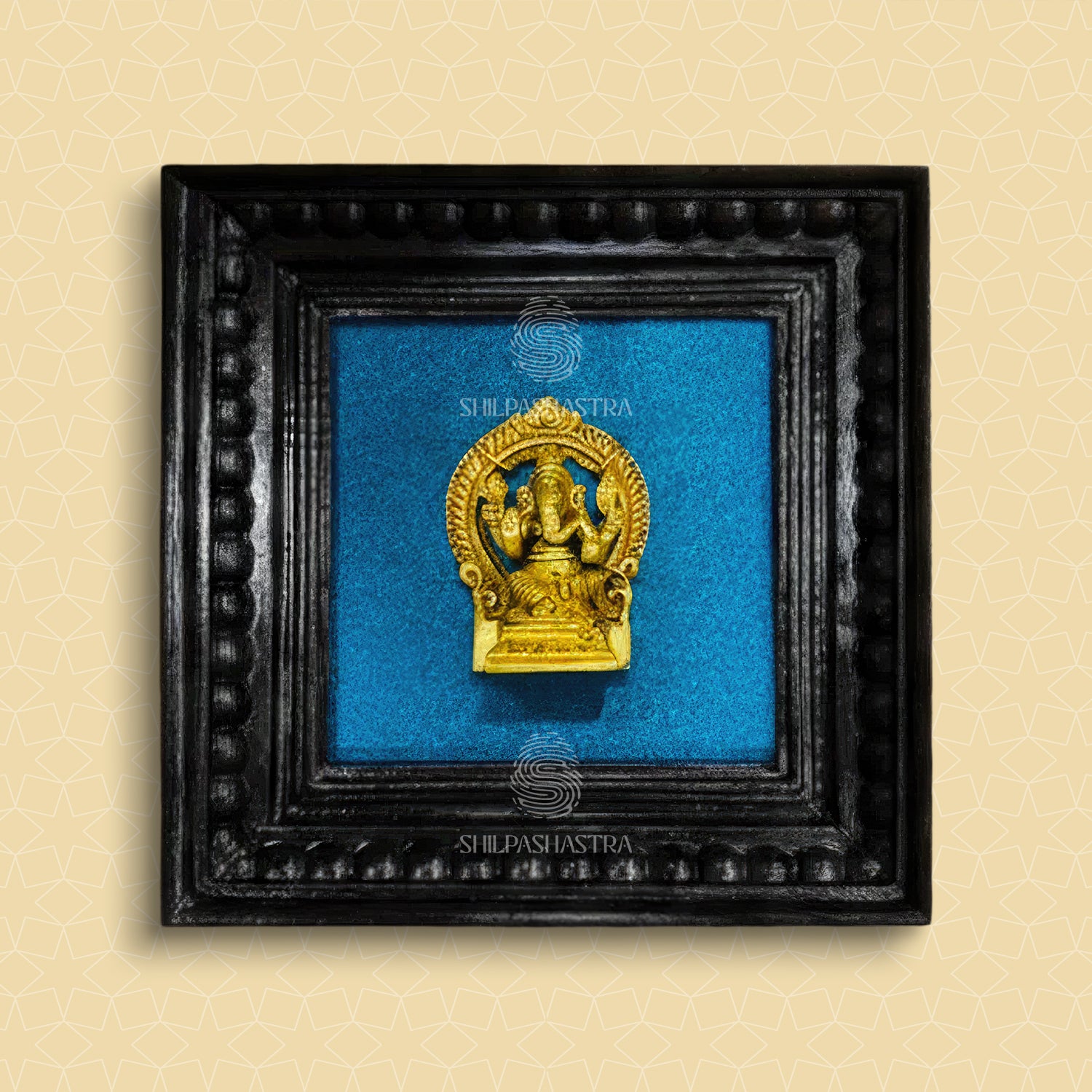 Brass Ganesha Idol in Premium Teakwood Frame Wall Decor for Home & Pooja Room (Size 6 In x 6 In)