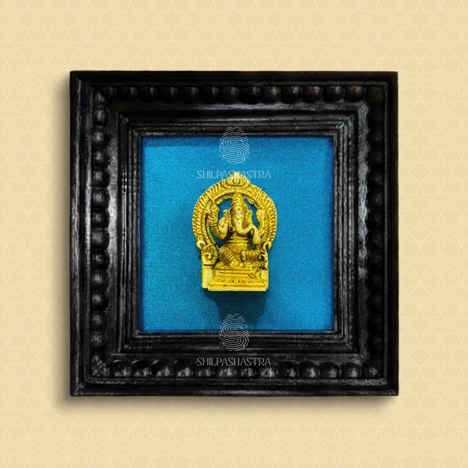 Brass Ganesha Idol in Premium Teakwood Frame Wall Decor for Home & Pooja Room (Size 6 In x 6 In)
