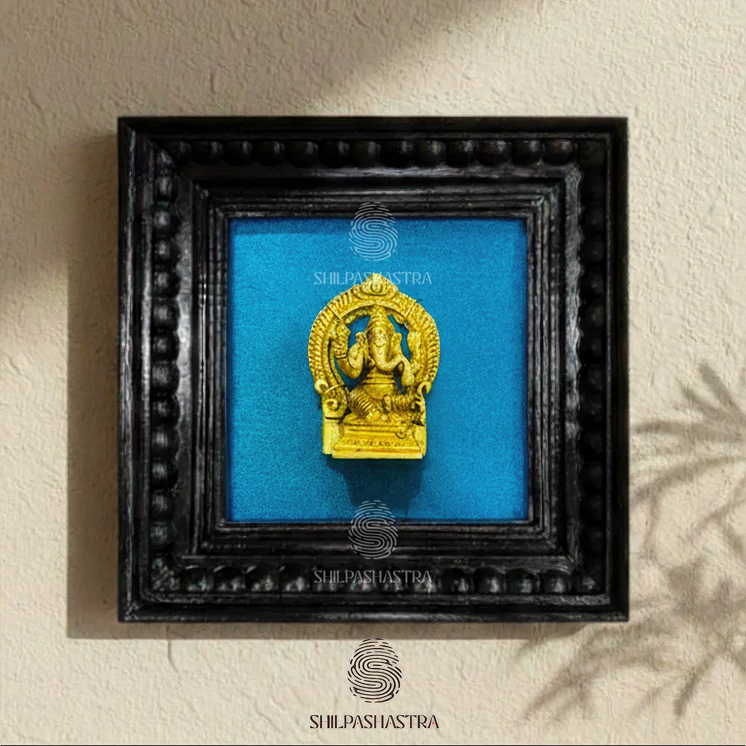 Brass Ganesha Idol in Premium Teakwood Frame Wall Decor for Home & Pooja Room (Size 6 In x 6 In)