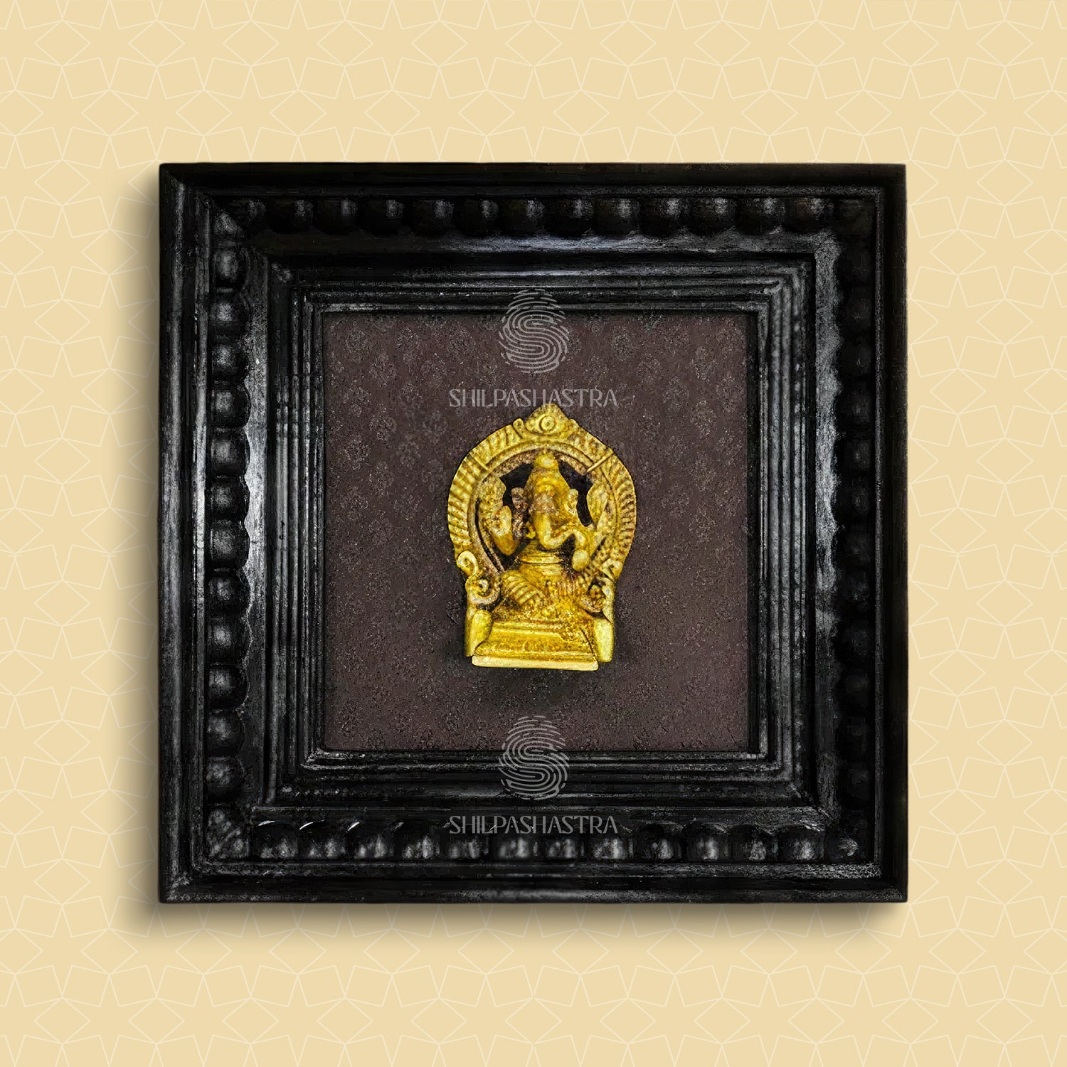 Brass Ganesha Idol in Premium Teakwood Frame Wall Decor for Home & Pooja Room (Size 6 In x 6 In)