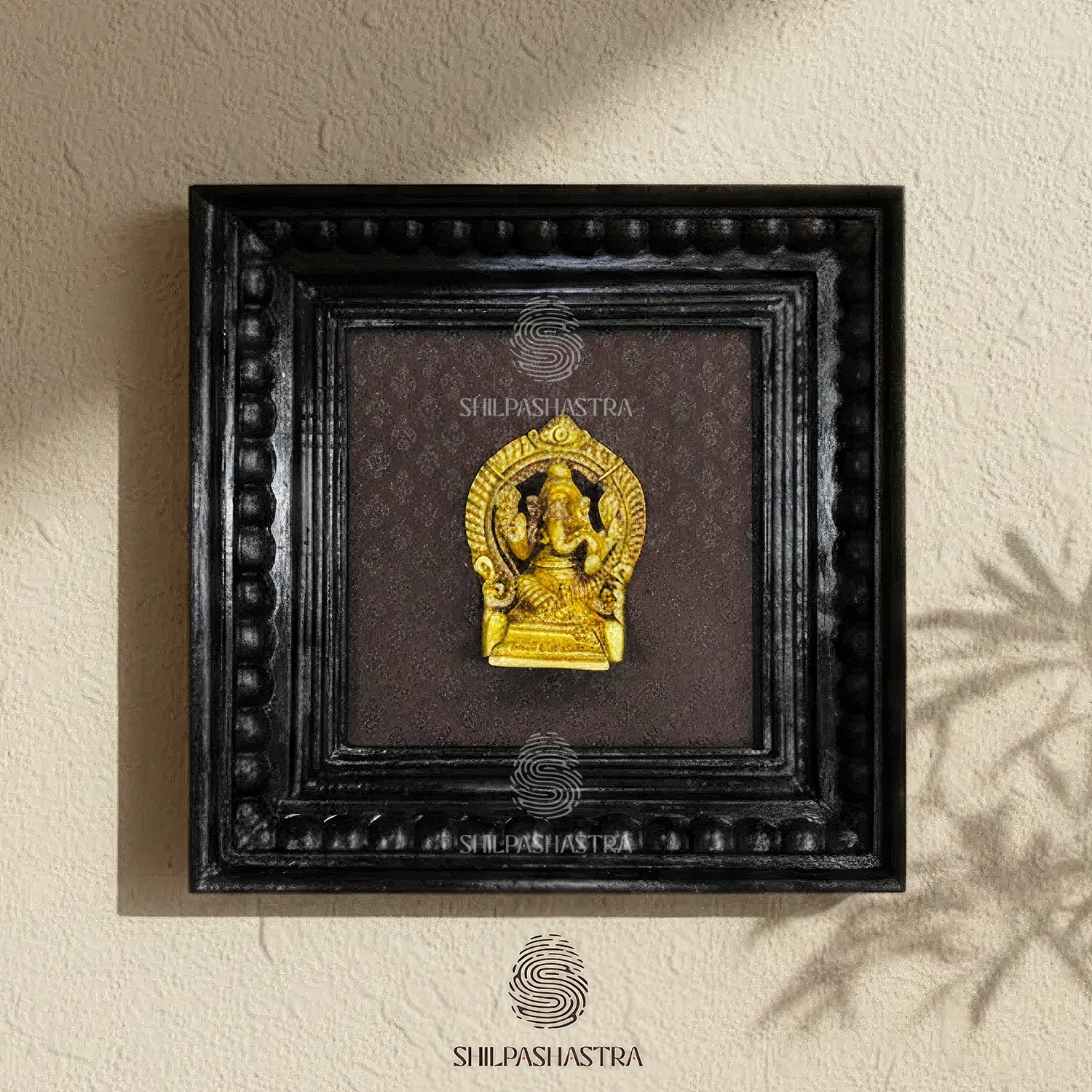 Brass Ganesha Idol in Premium Teakwood Frame Wall Decor for Home & Pooja Room (Size 6 In x 6 In)