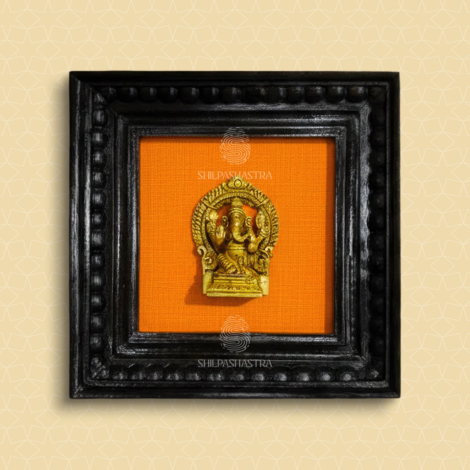 Brass Ganesha Idol in Premium Teakwood Frame Wall Decor for Home & Pooja Room (Size 6 In x 6 In)