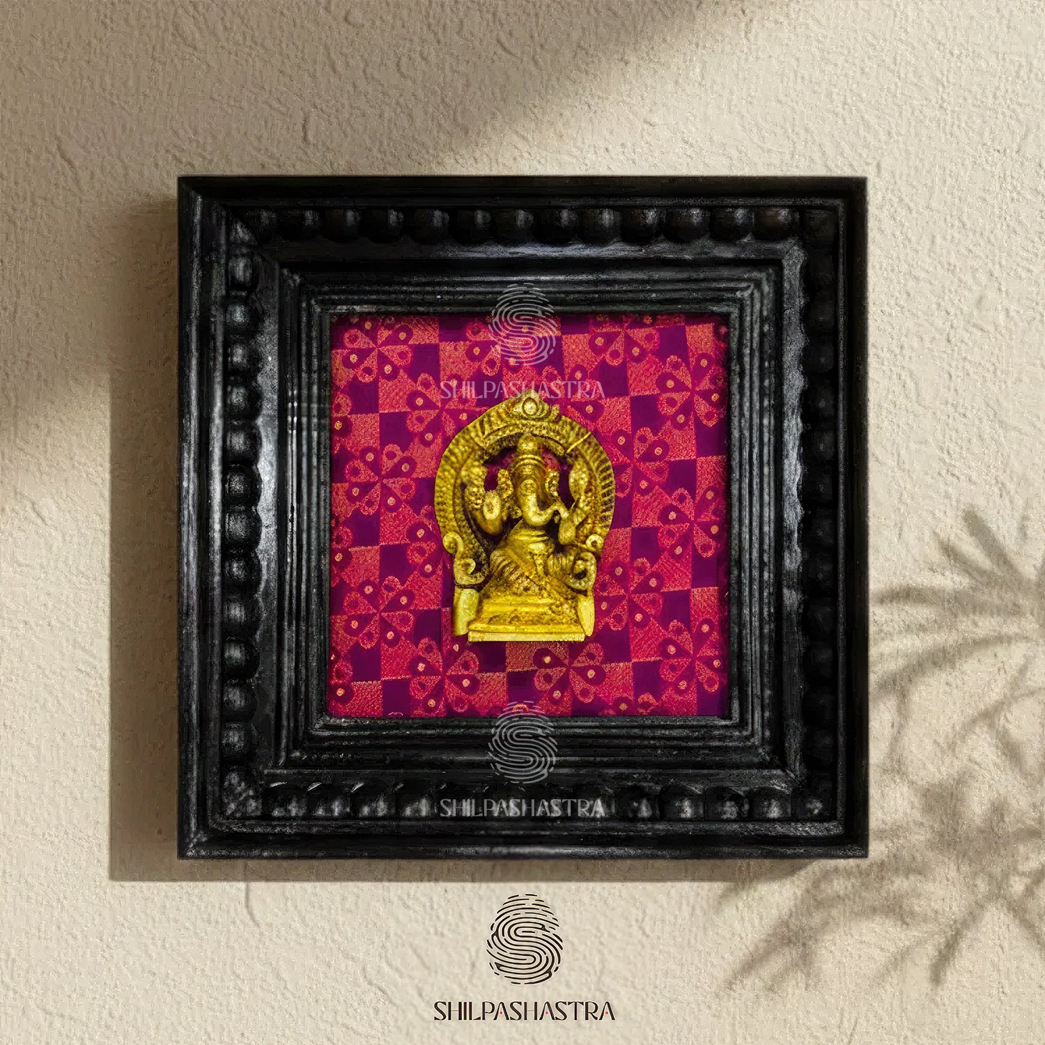 Brass Ganesha Idol in Premium Teakwood Frame Wall Decor for Home & Pooja Room (Size 6 In x 6 In)