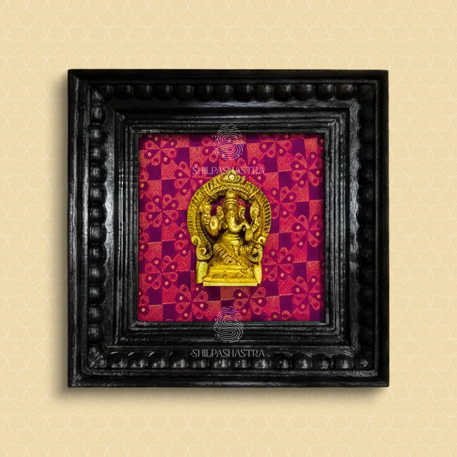 Brass Ganesha Idol in Premium Teakwood Frame Wall Decor for Home & Pooja Room (Size 6 In x 6 In)