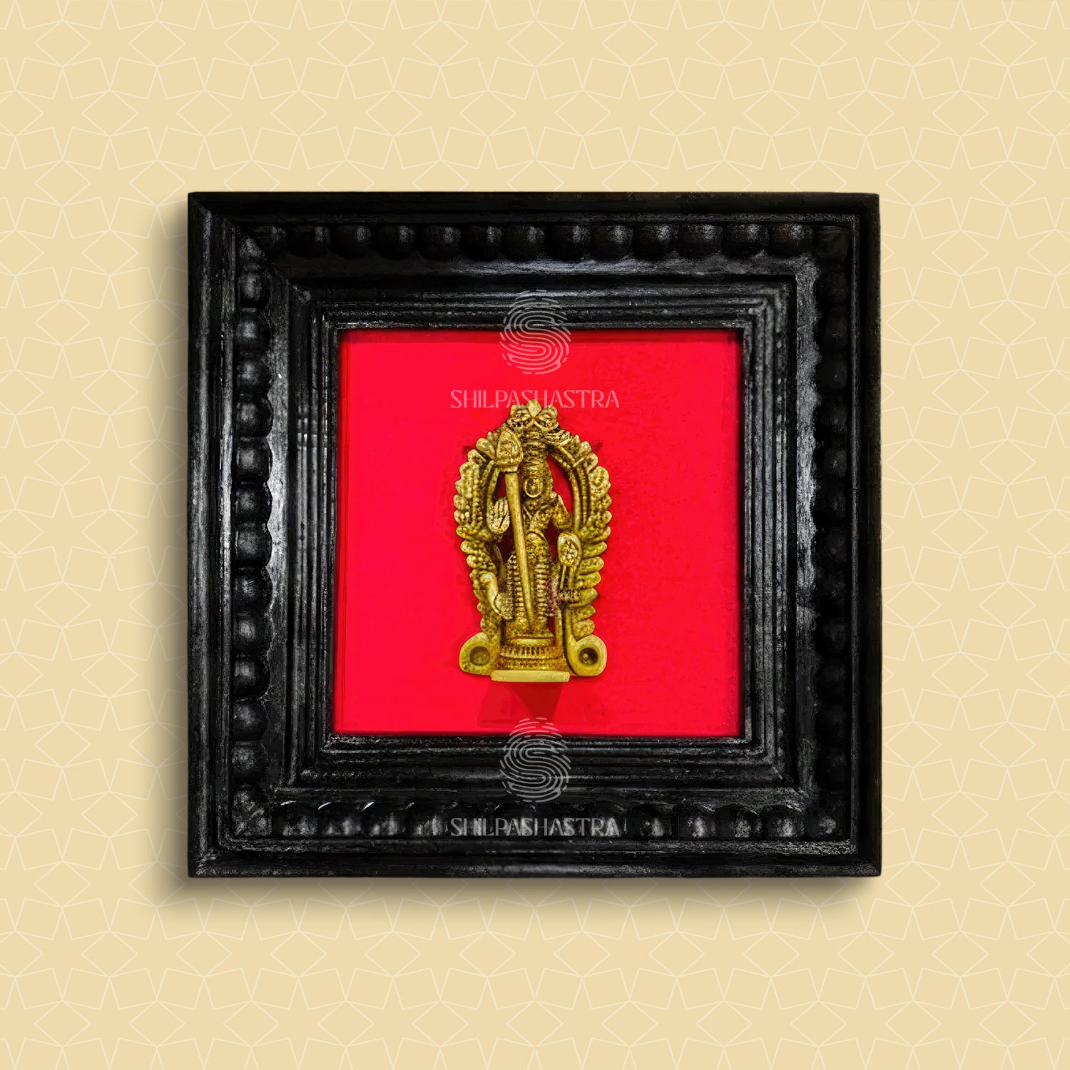 Brass Vel Murugan Idol in Premium Teakwood Frame Wall Decor for Home & Pooja Room (Size 6 In x 6 In)