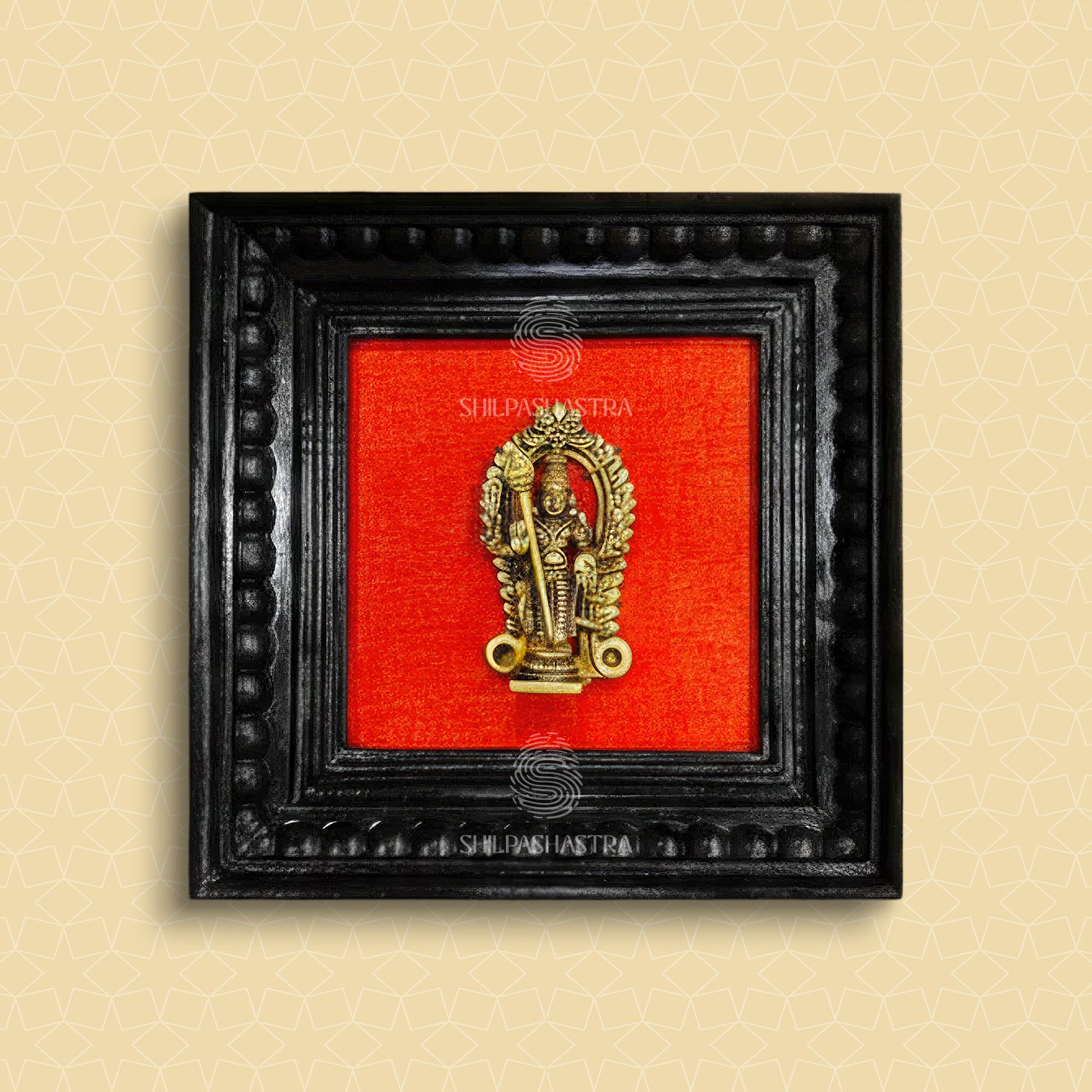 Brass Vel Murugan Idol in Premium Teakwood Frame Wall Decor for Home & Pooja Room (Size 6 In x 6 In)