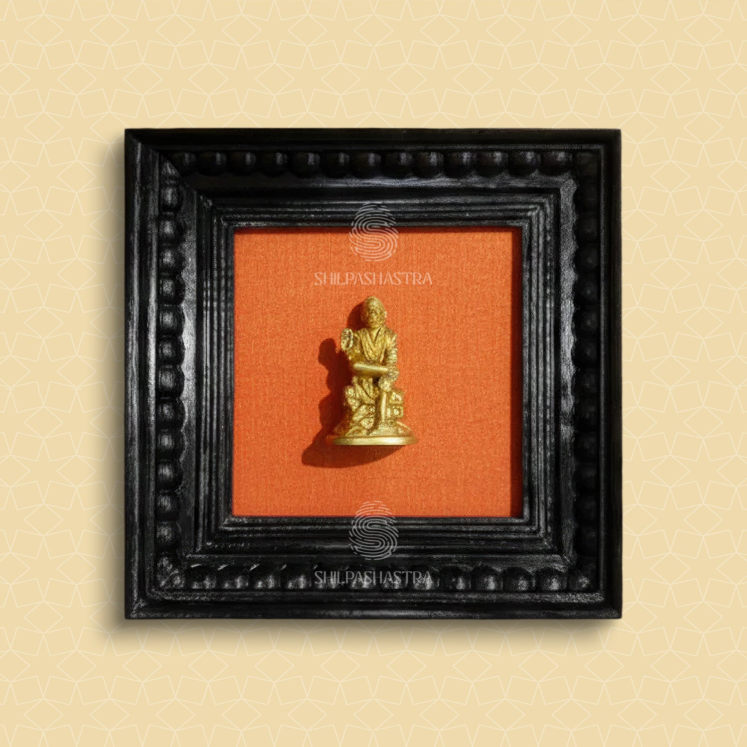Brass Shirdi Sai Baba Idol in Premium Teakwood Frame Wall Decor for Home & Pooja Room (Size 6 In x 6 In)