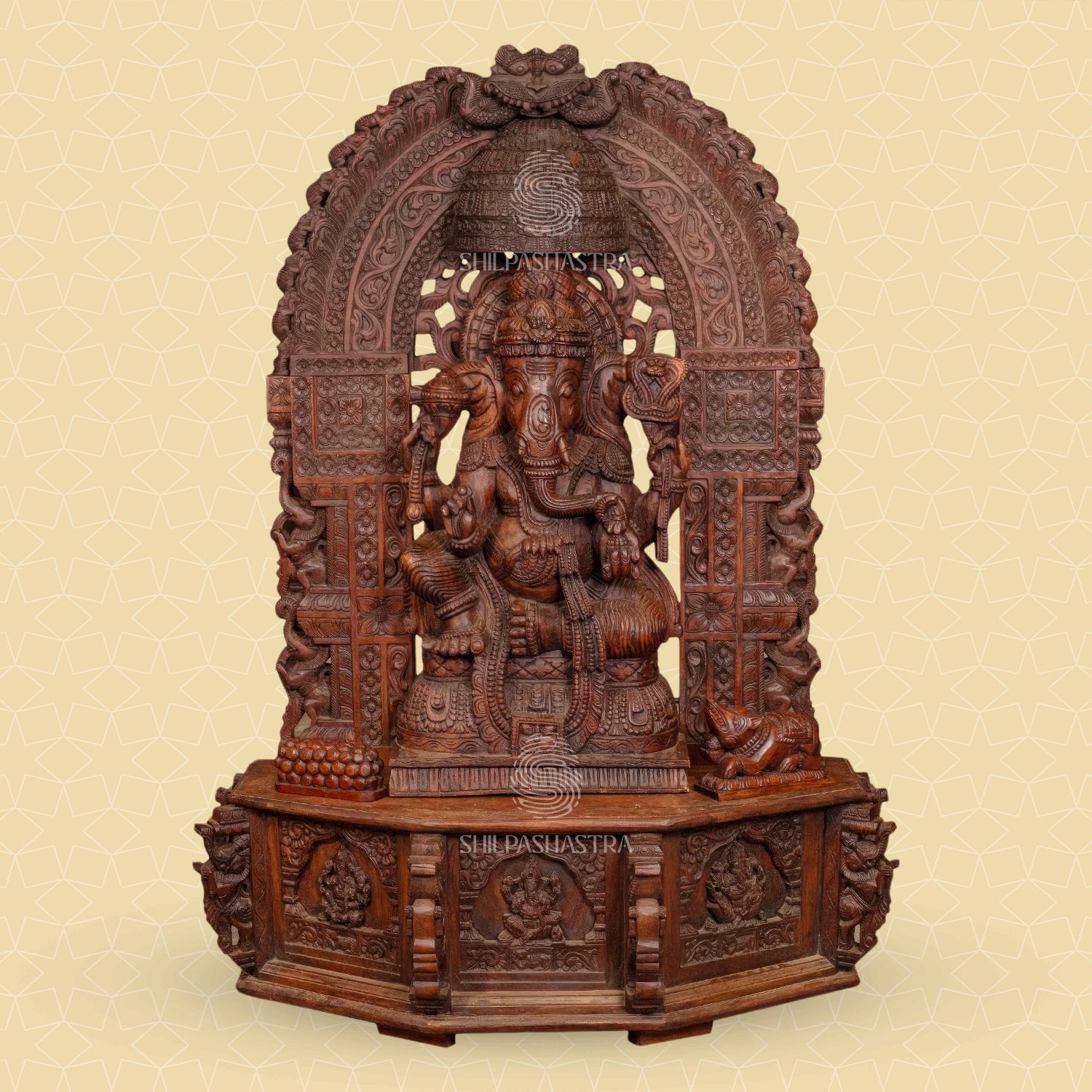 Ganesha Hand-Carved Wooden Idol