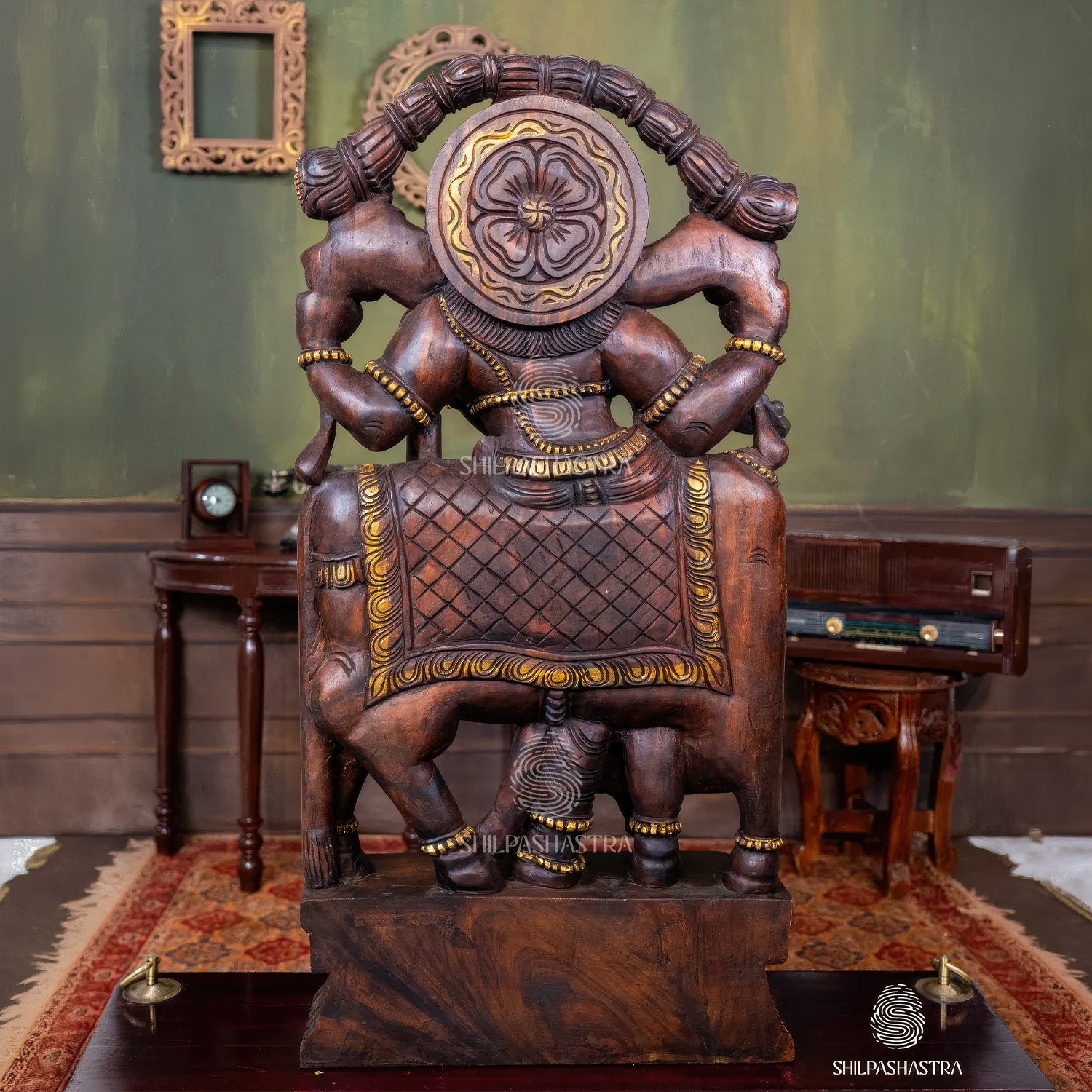 Handcrafted Wooden Krishna with Cow – Traditional South Indian Sculpture