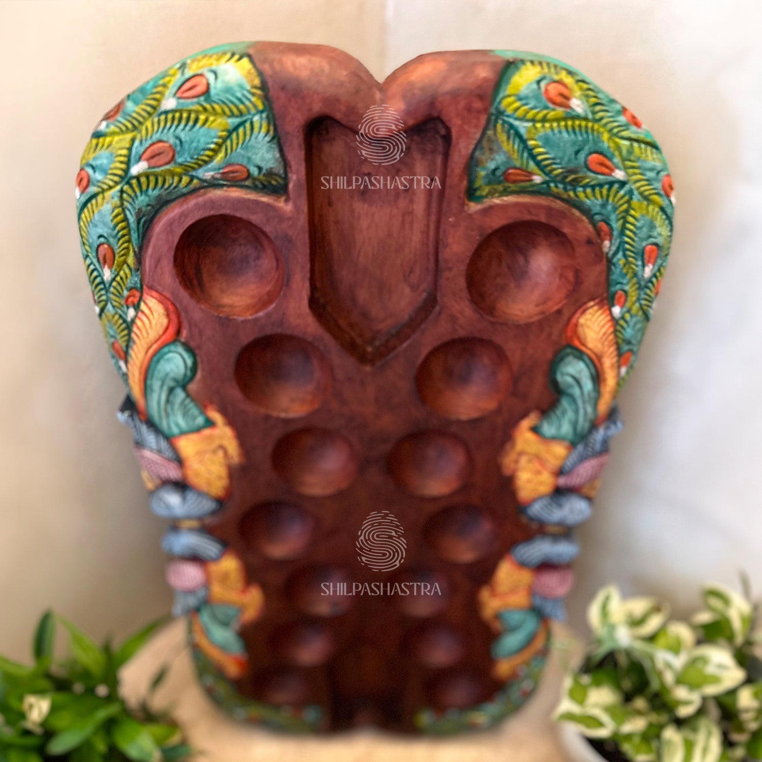 Special Edition Peacock Pallanguli – Handcrafted Mahogany Board (24 × 13 Inches)