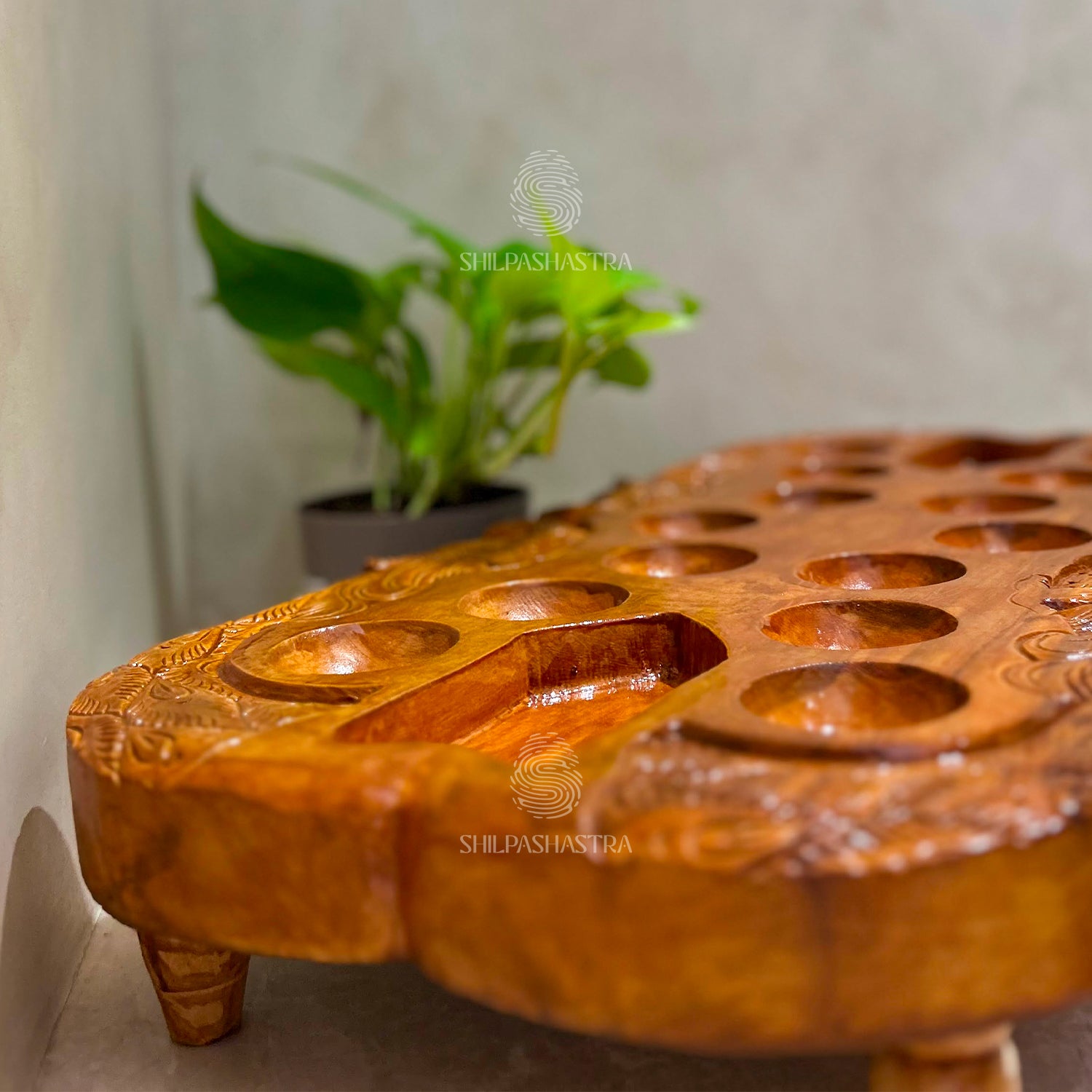Special Edition Peacock Pallanguli – Hand-Carved Teakwood Board