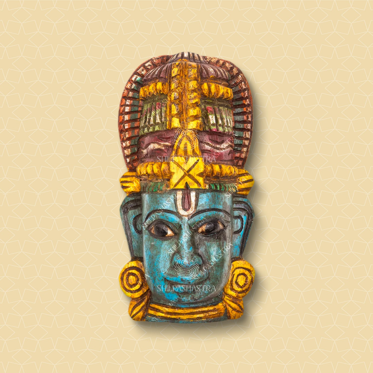Thirumaal Hand Carved Wooden Wall Mask
