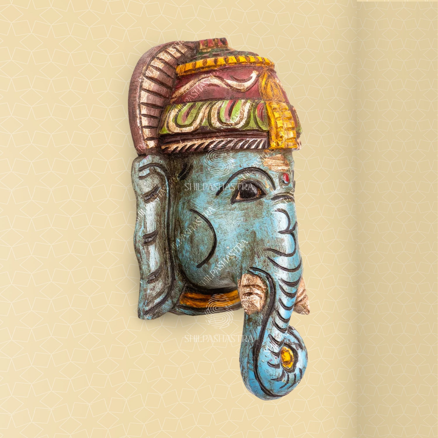 Pillaiyar - Hand Carved Wooden Wall Mask