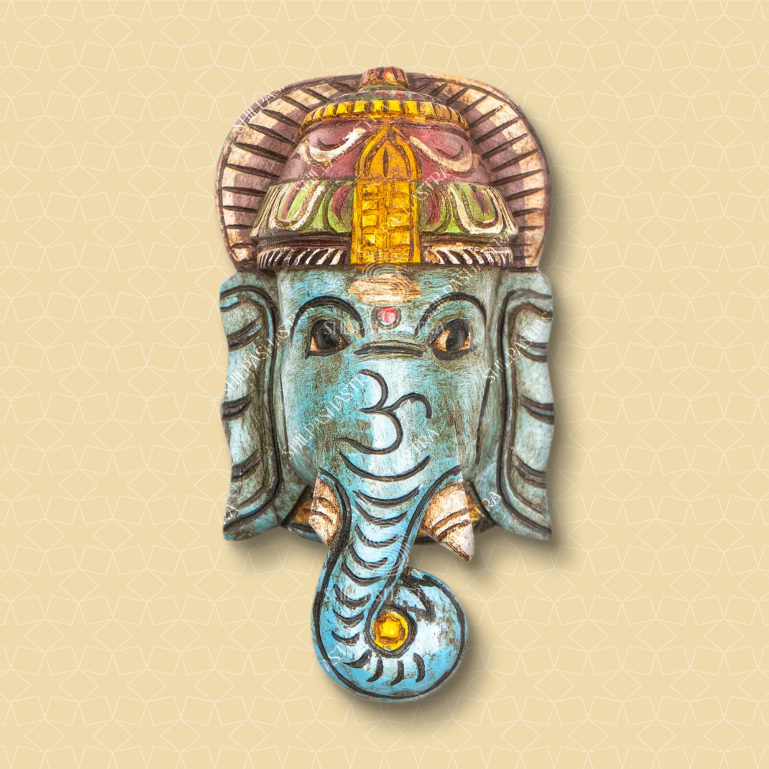 Pillaiyar - Hand Carved Wooden Wall Mask
