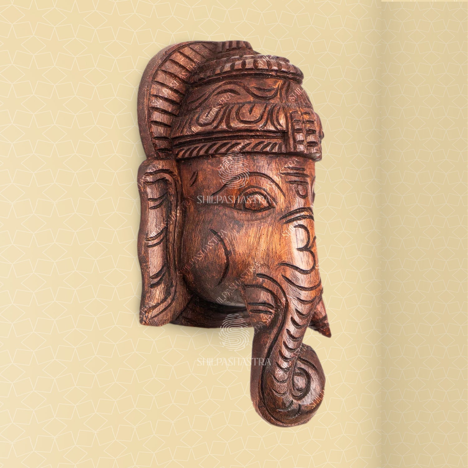Pillaiyar Hand Carved Wooden Wall Mask – Wood Finish