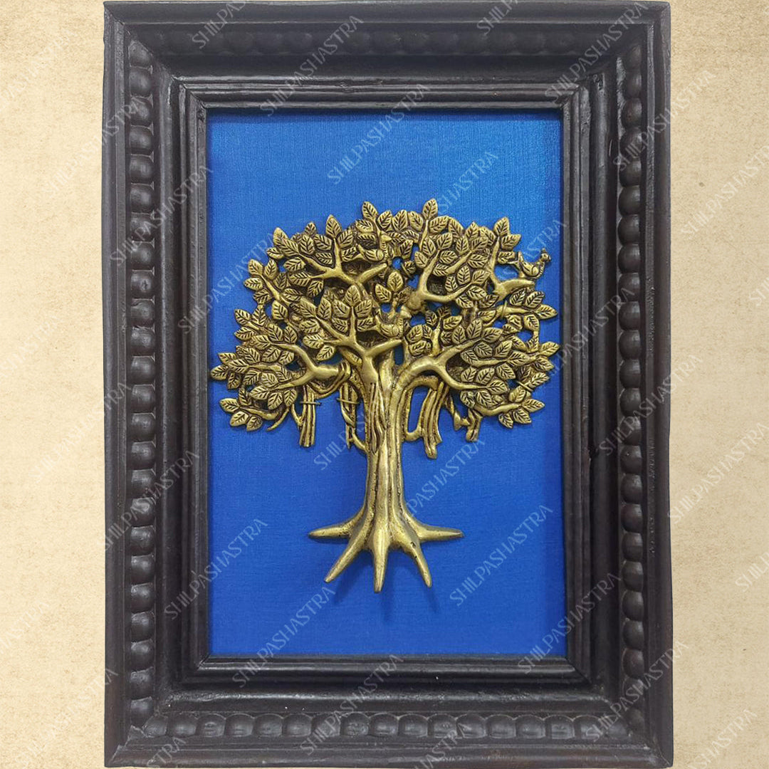 Brass Kalpavriksham in Manipuri Style Heritage Frame Wall Decor for Home & Vastu (Size 12 In x 8 In)