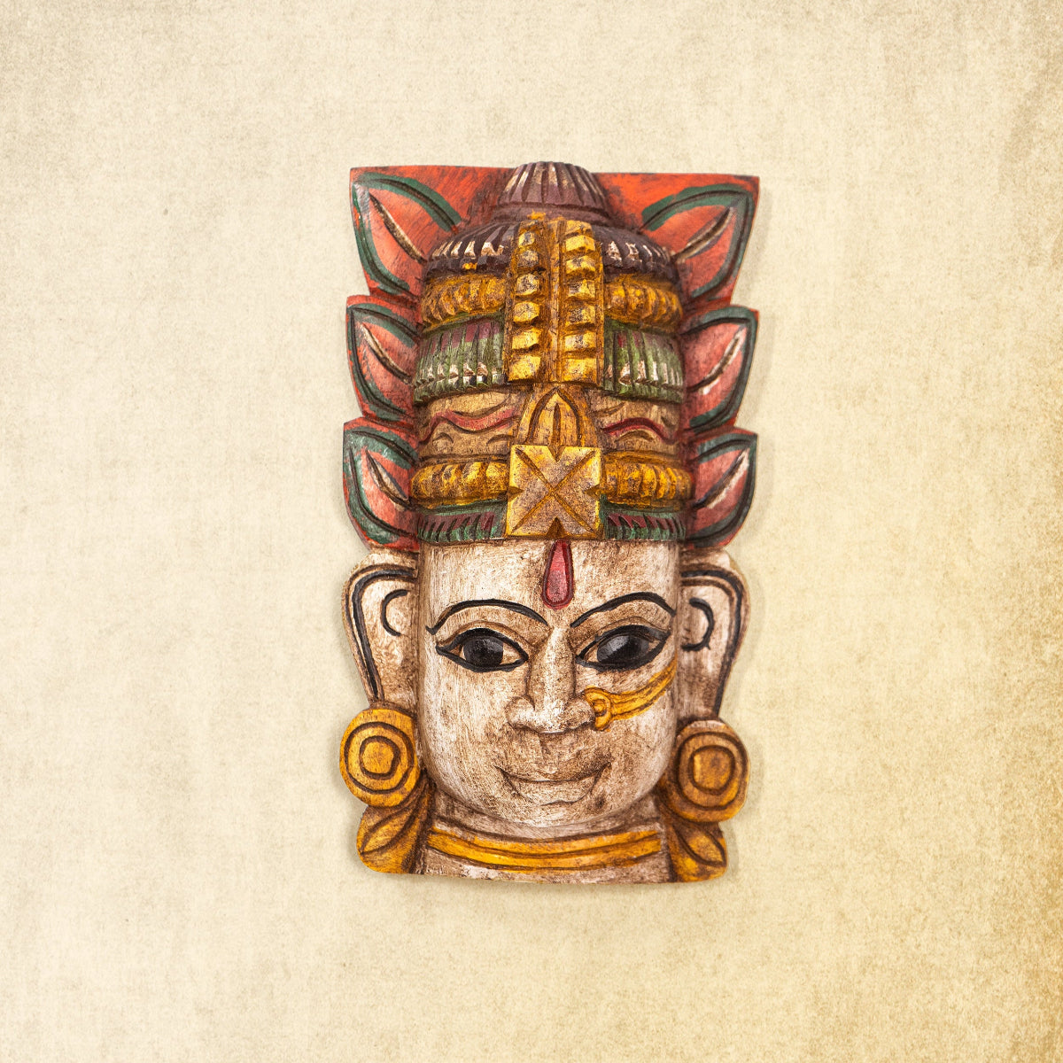 Devi - Hand Carved Wooden Wall Mask - White