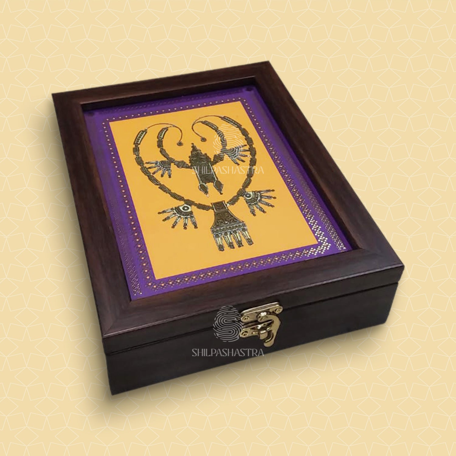 Chettinad Kaluthiru Jewel Box – Gold Foil Fibre Keepsake Box (6 × 8 Inches)