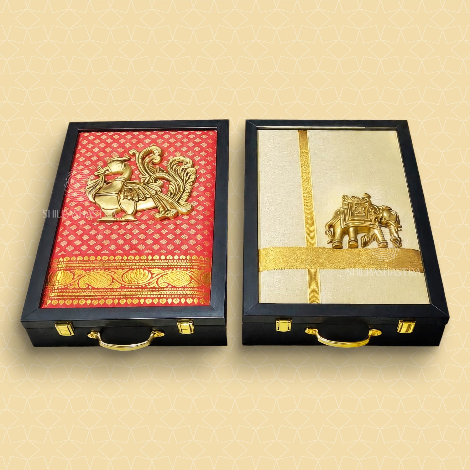 Red Brass Annam Saree & Ambari Veshti Box Combo
