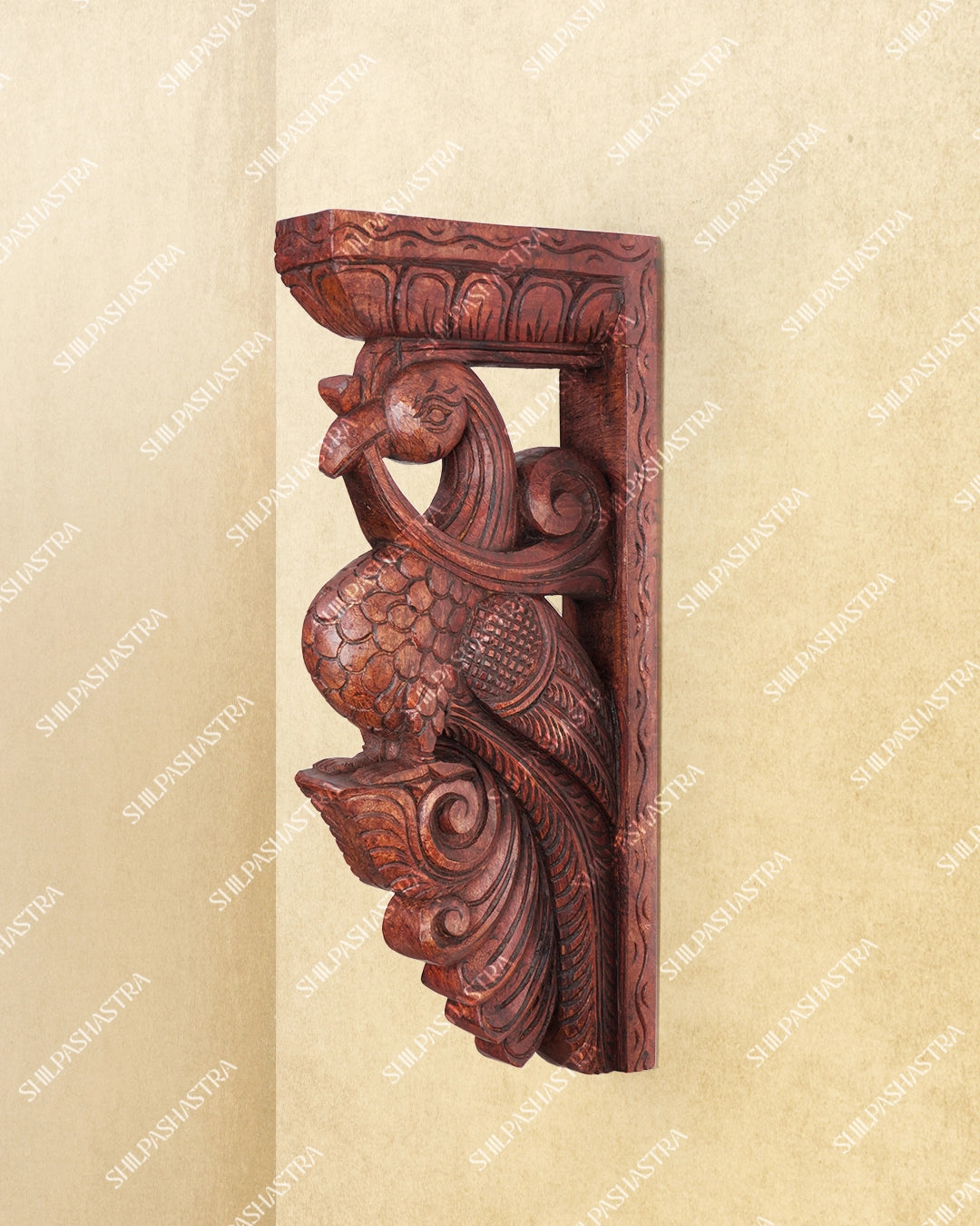Large Hand Carved Wooden Parrot Wall Brackets in Rosewood Finish for Doorway & Home Decor