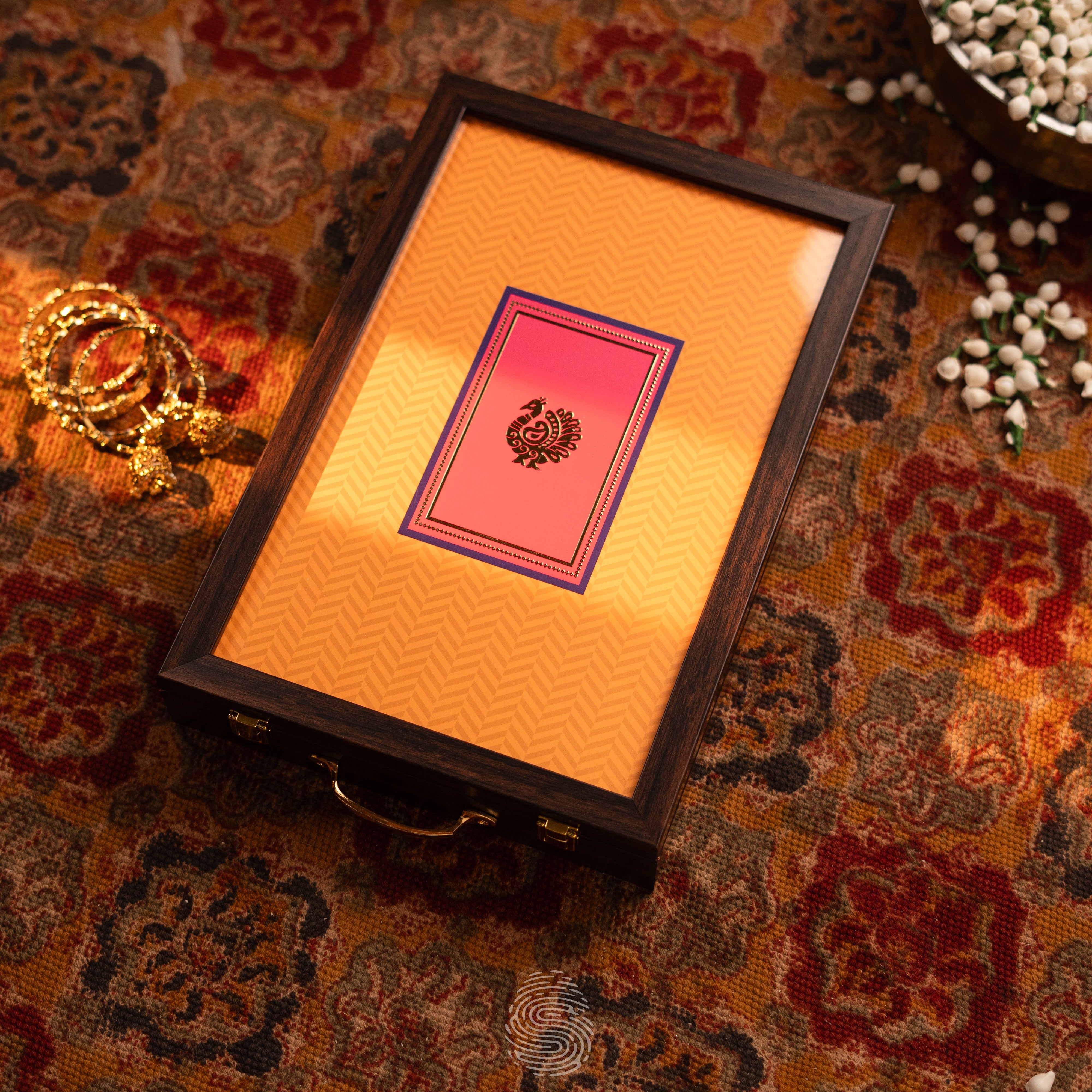 Saree Box - Yellow & Pink with Peacock Motif