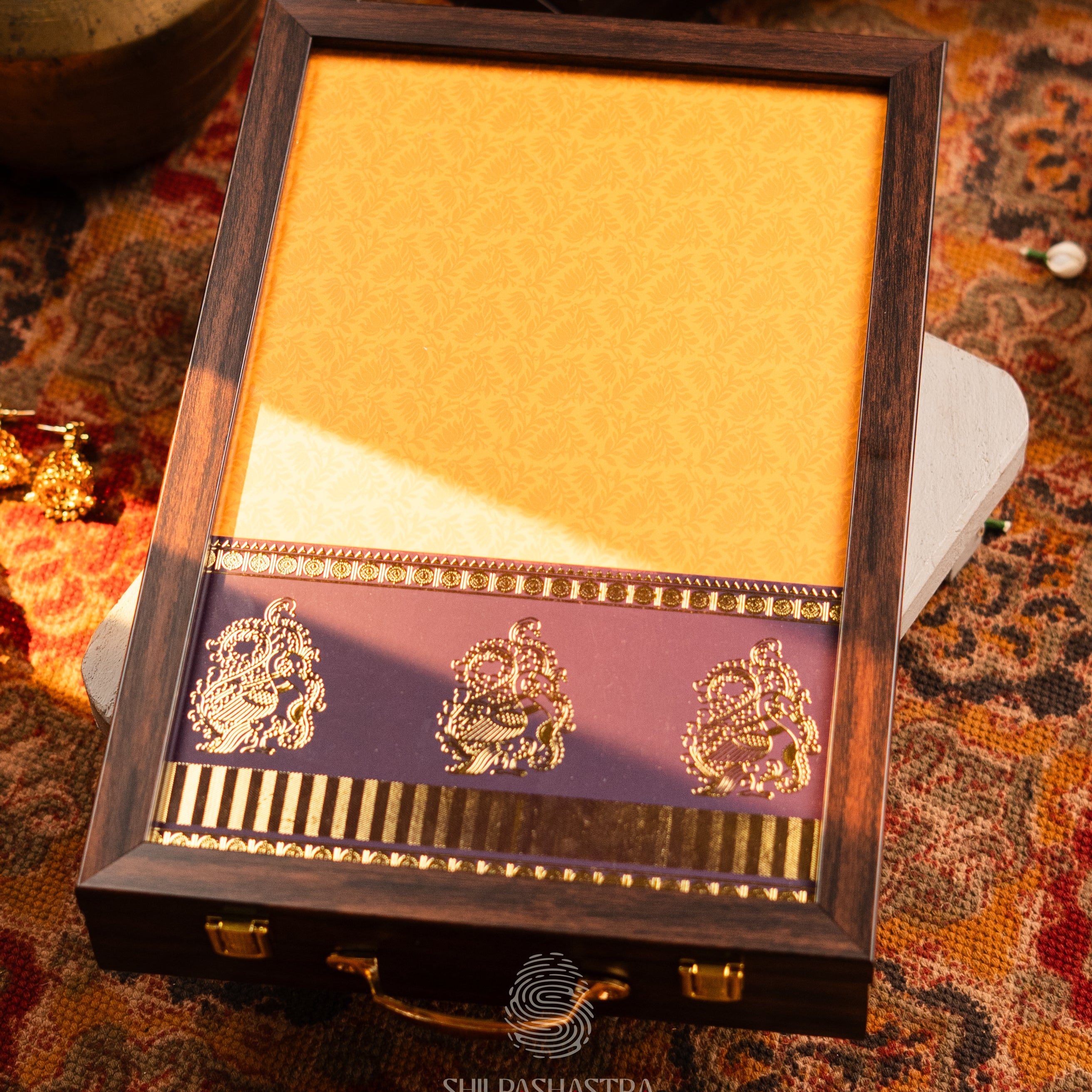 Saree Box - Yellow with Purple Border