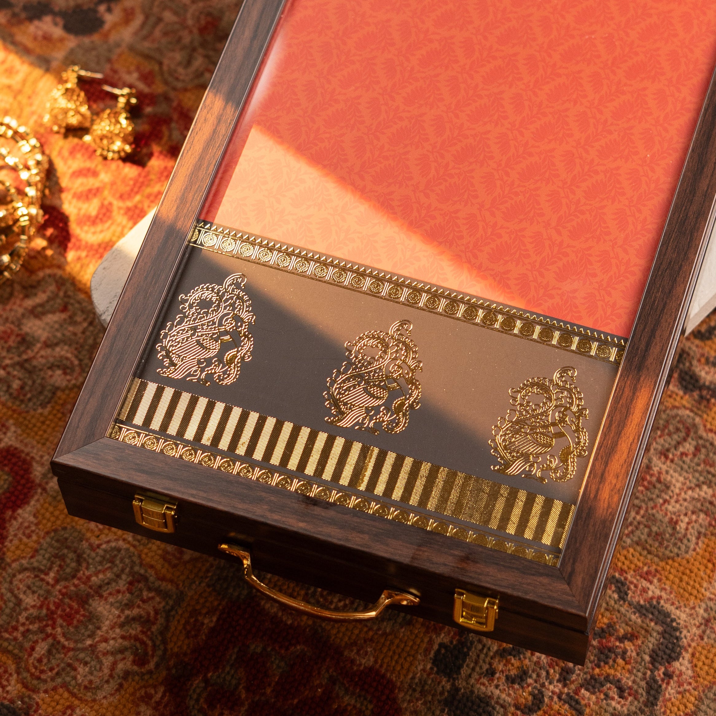 Saree Box - Orange with Blue Border