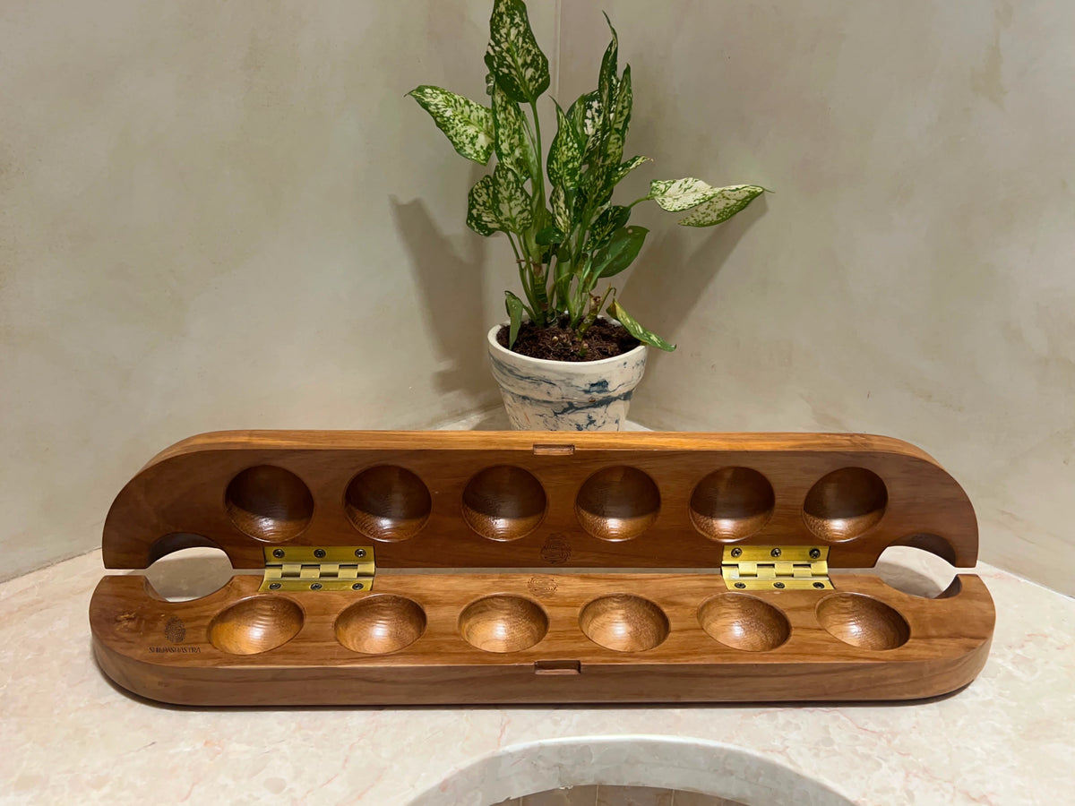 Handcrafted Teakwood Pallanguzhi Board – Custom Laser-Engraved Traditional Indian Mancala Game
