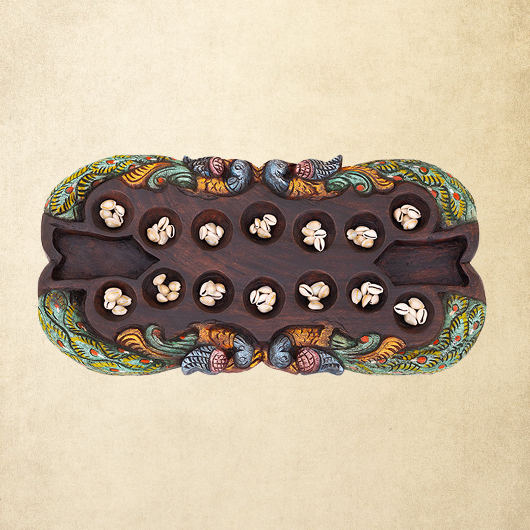 Handcrafted Pallanguli Board – Peacock Motif