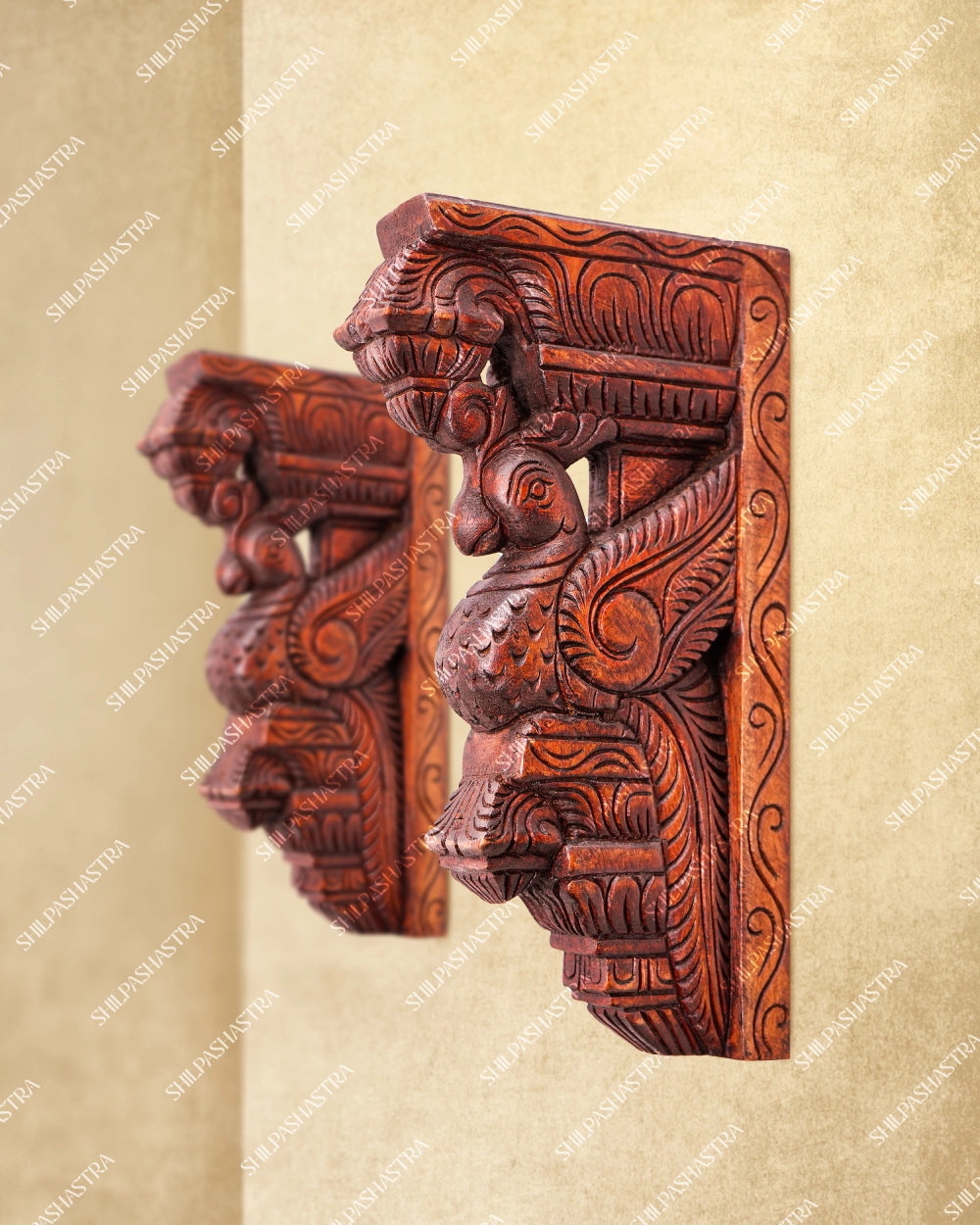 Medium Hand Carved Wooden Parrot Motif Wall Bracket for Doorway & Home Decor