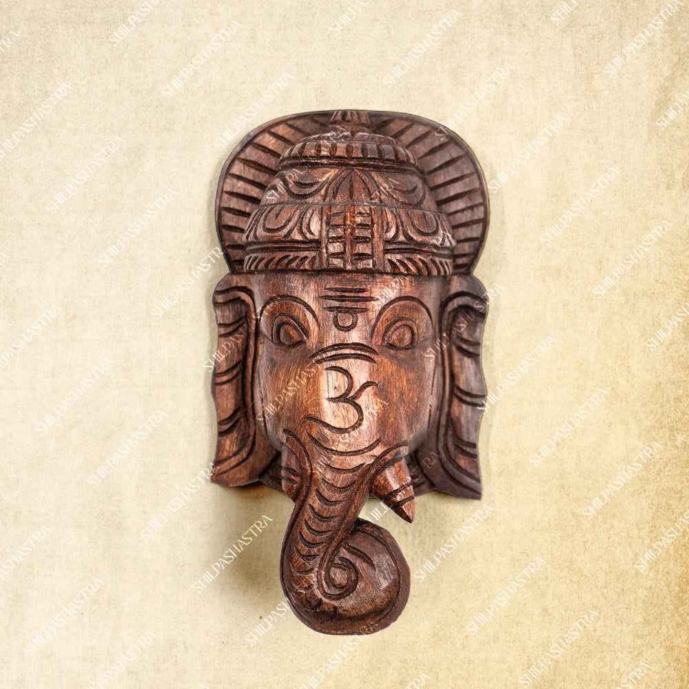 Pillaiyar Hand Carved Wooden Wall Mask – Wood Finish