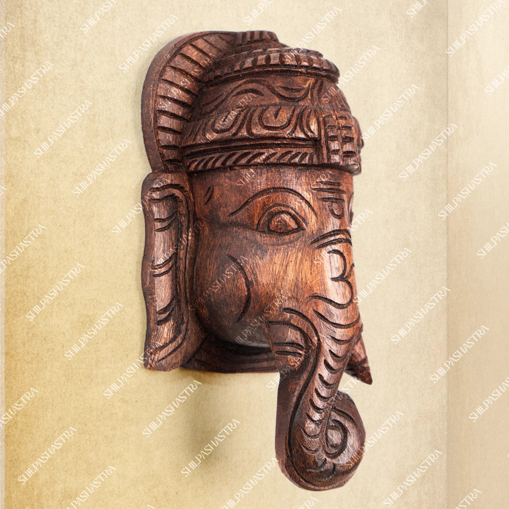 Pillaiyar Hand Carved Wooden Wall Mask – Wood Finish