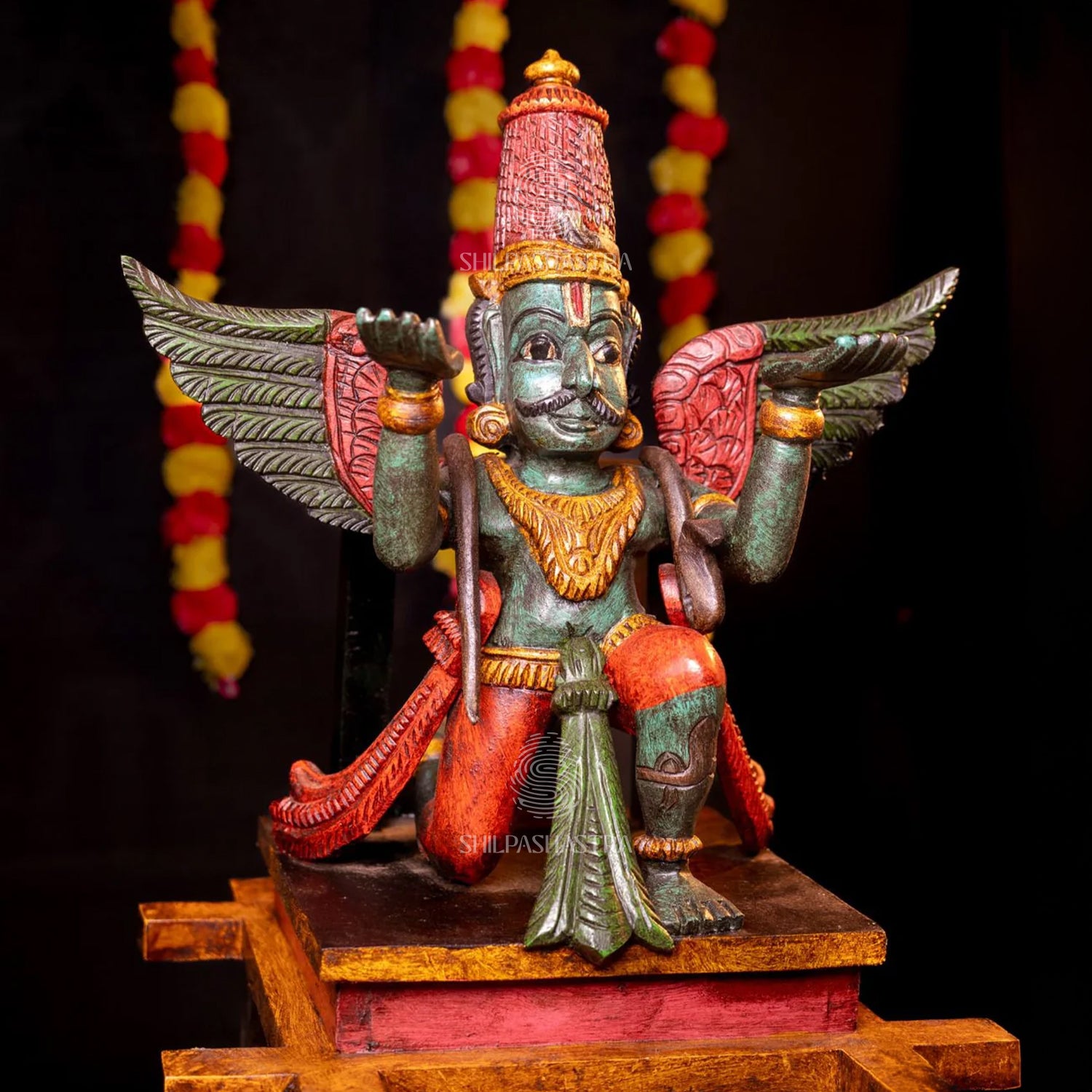 Garuda Vahanam Handcrafted Wooden Idol – Traditional South Indian Art