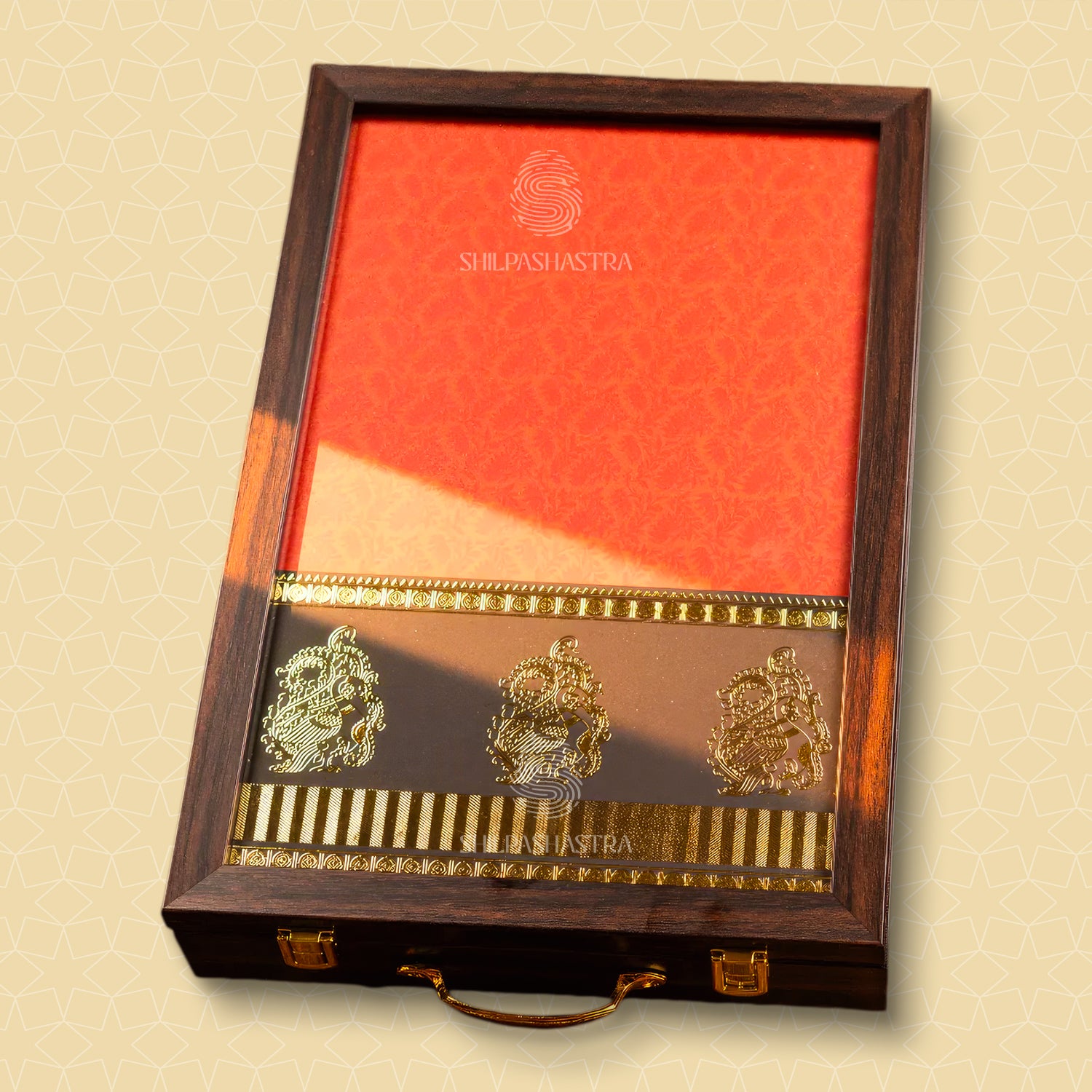 Orange Saree Box with Blue Border for Wedding & Traditional Gifting