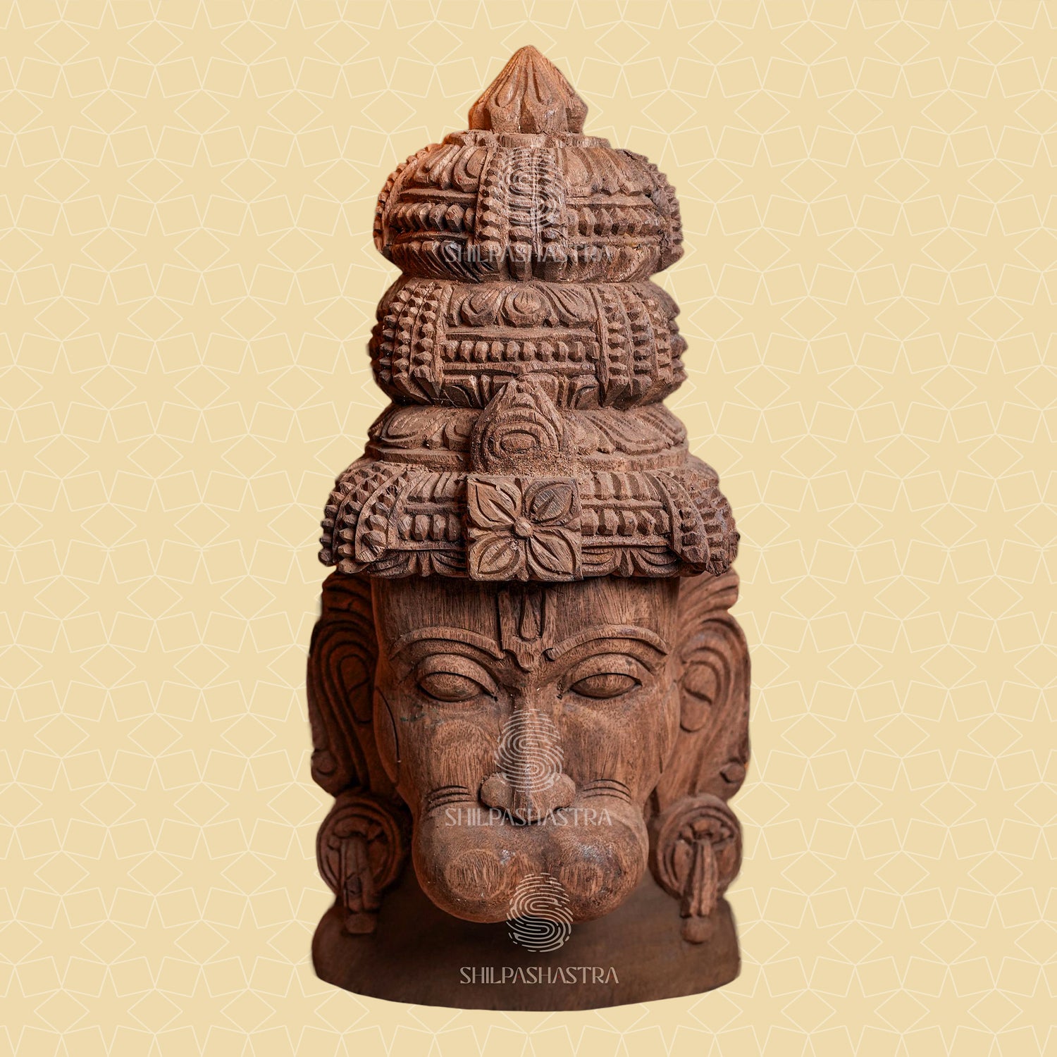 Kanden Seethaiyai (Hanuman Mukha Statue) Handcrafted 18 Inch Hanuman Wood Sculpture – Vaagai Wood Table Mount | Full Round Carving