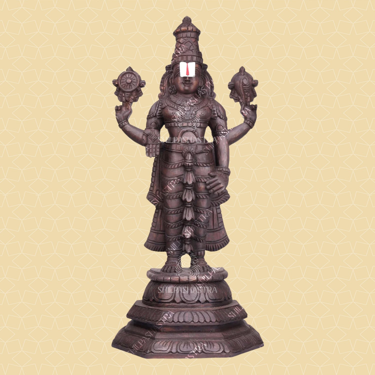 Kalyana Srinivasa Perumal Handcrafted Wooden Idol – Wood Color