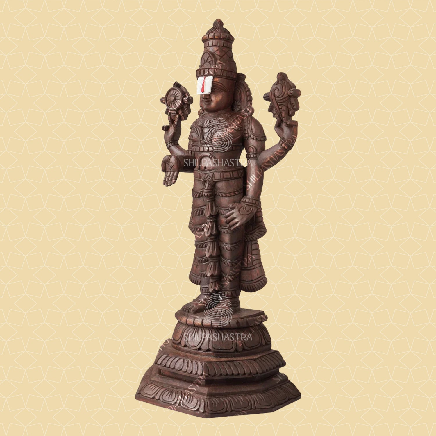 Kalyana Srinivasa Perumal Handcrafted Wooden Idol – Wood Color