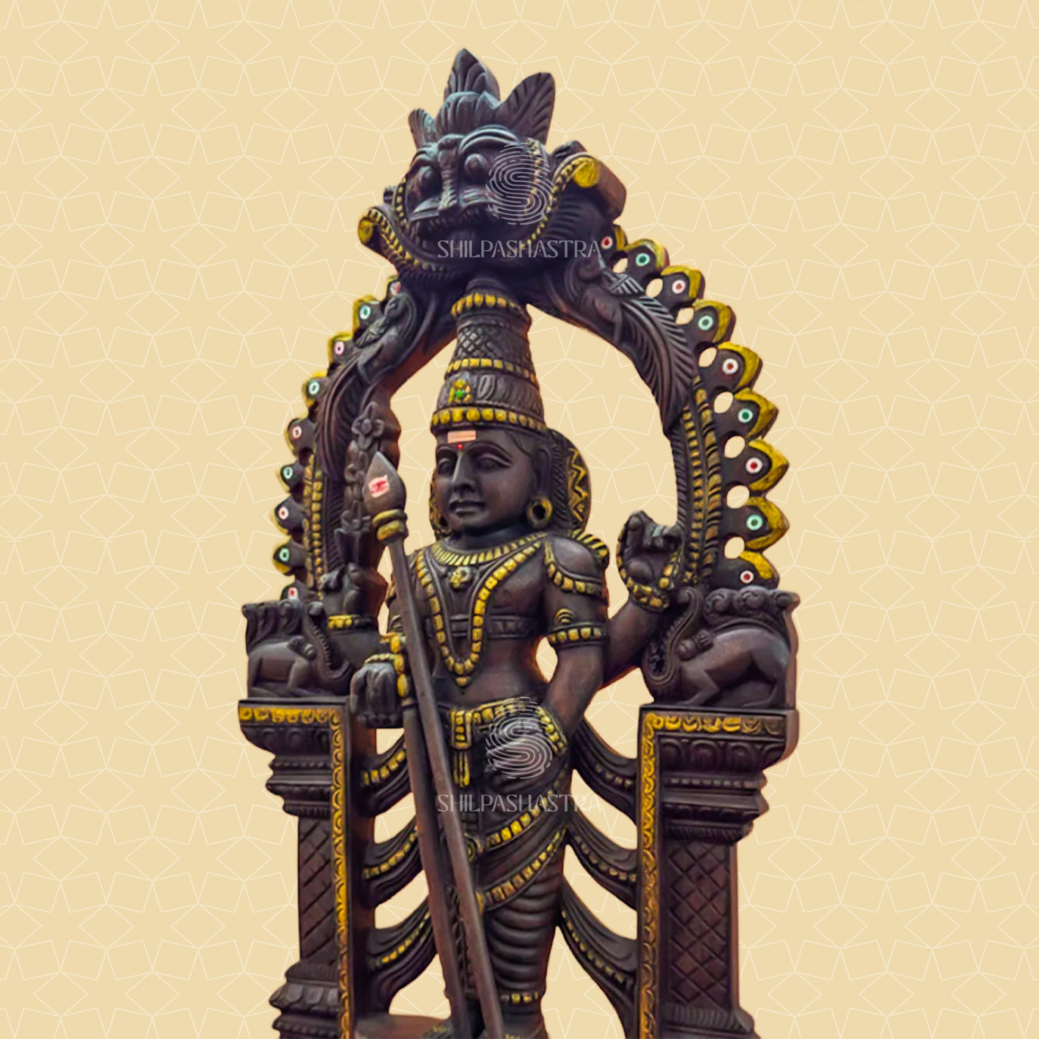 Lord Murugan Hand-Carved Idol in Aged Vaagai Wood - 2 Feet