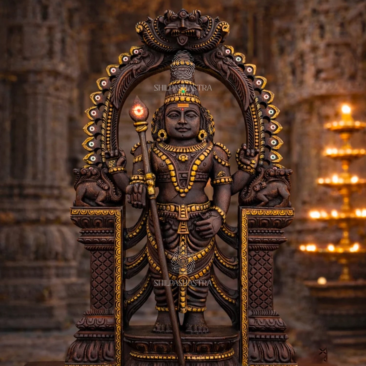 Lord Murugan Hand-Carved Idol in Aged Vaagai Wood - 2 Feet