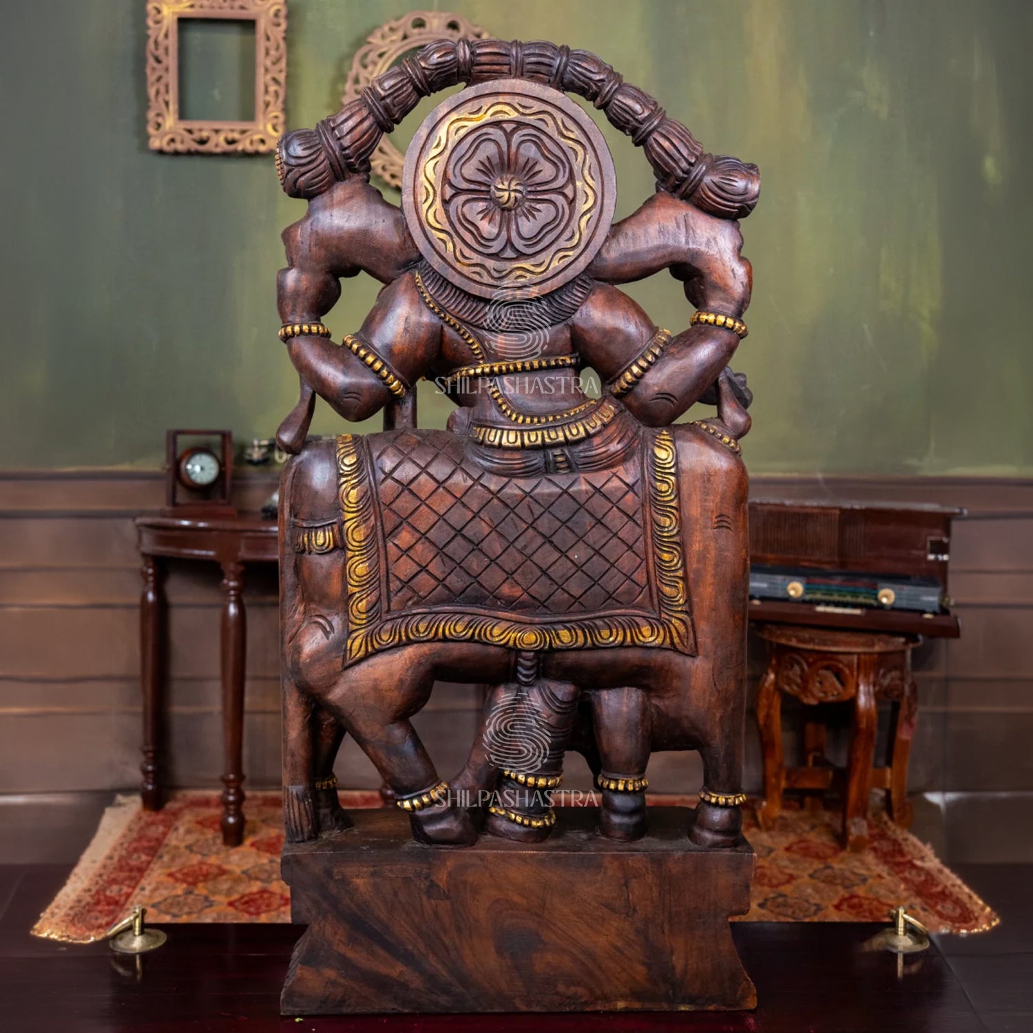 Handcrafted Wooden Krishna with Cow – Traditional South Indian Sculpture