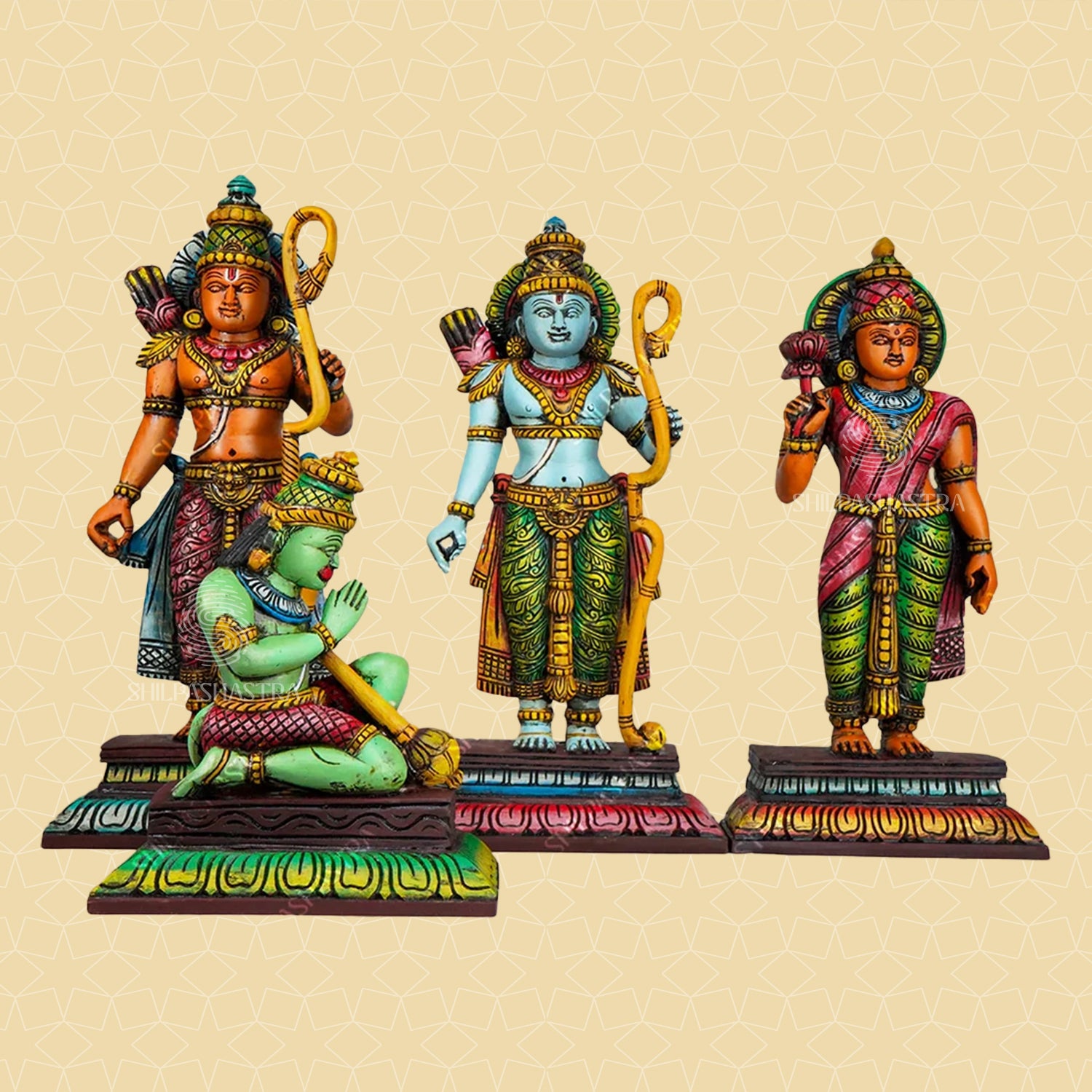 Sri Ramar, Seetha, Lakshmanan & Hanuman Handcrafted Wooden Set