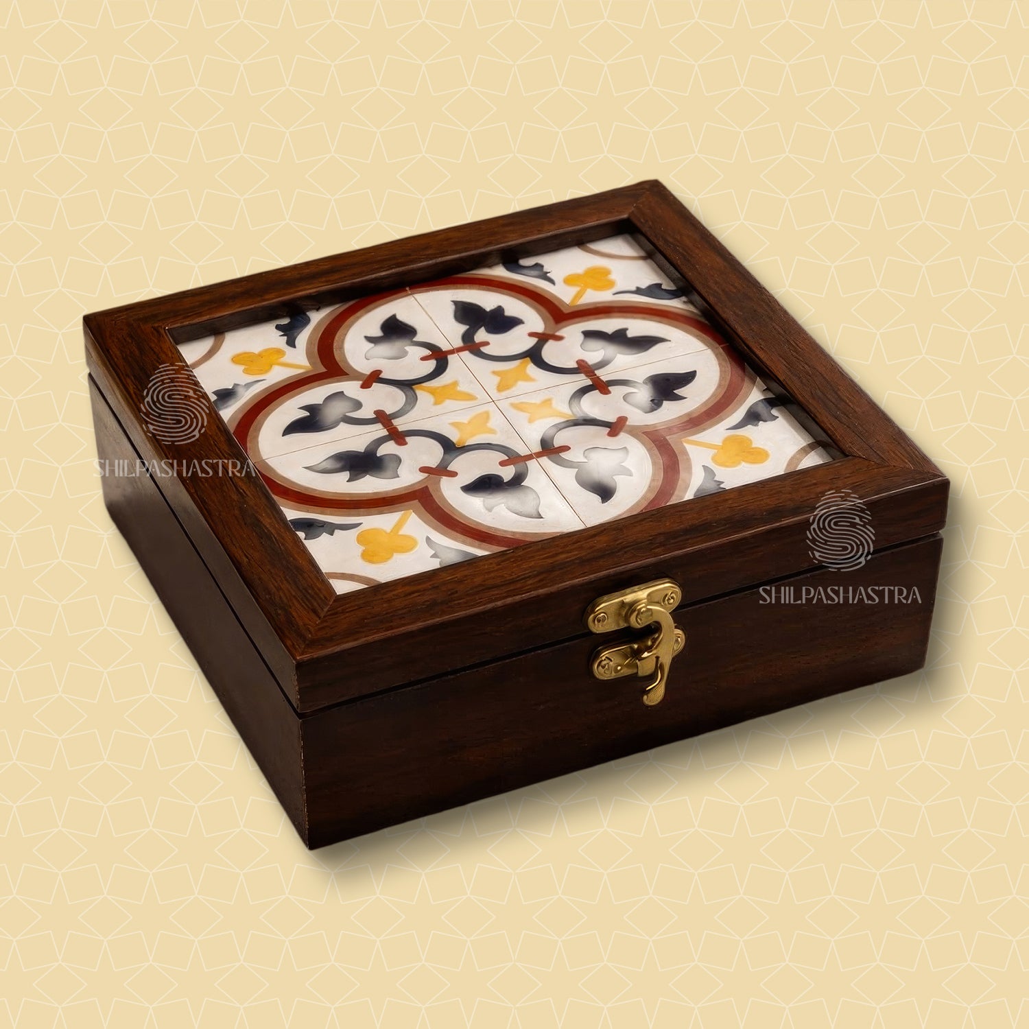6x6 Inch Jewel Box with Athangudi Tile Pattern – Traditional Storage & Gift Box