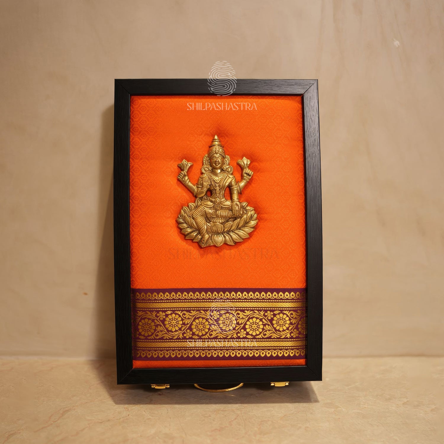Premium Brass Annam Saree & Veshti Double Box – Orange with Maroon Zari (14 × 9 × 2.75 Inches)