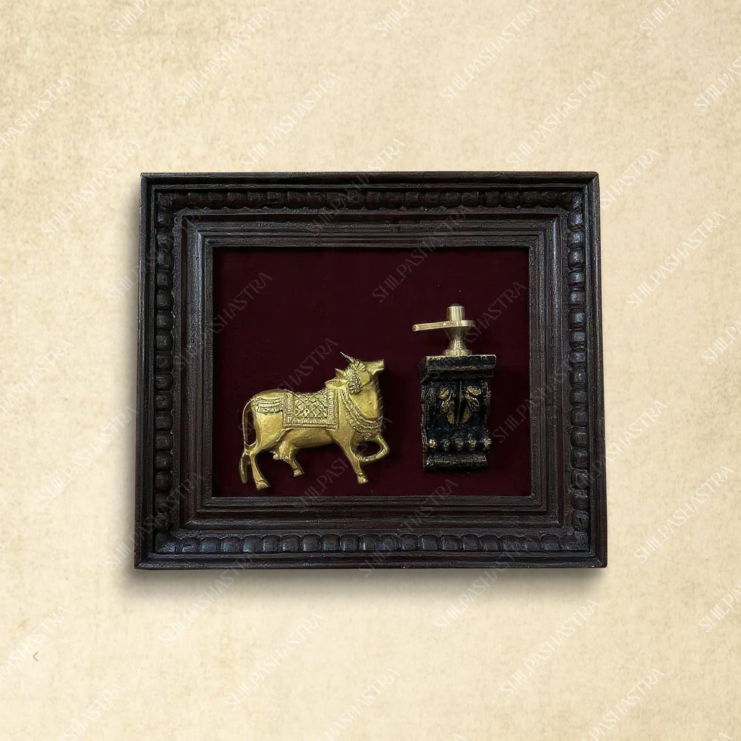 Kamadhenu with Shiva Lingam Brass Idol Frame – Manipuri Heritage Wall Frame (10x8 Inch)